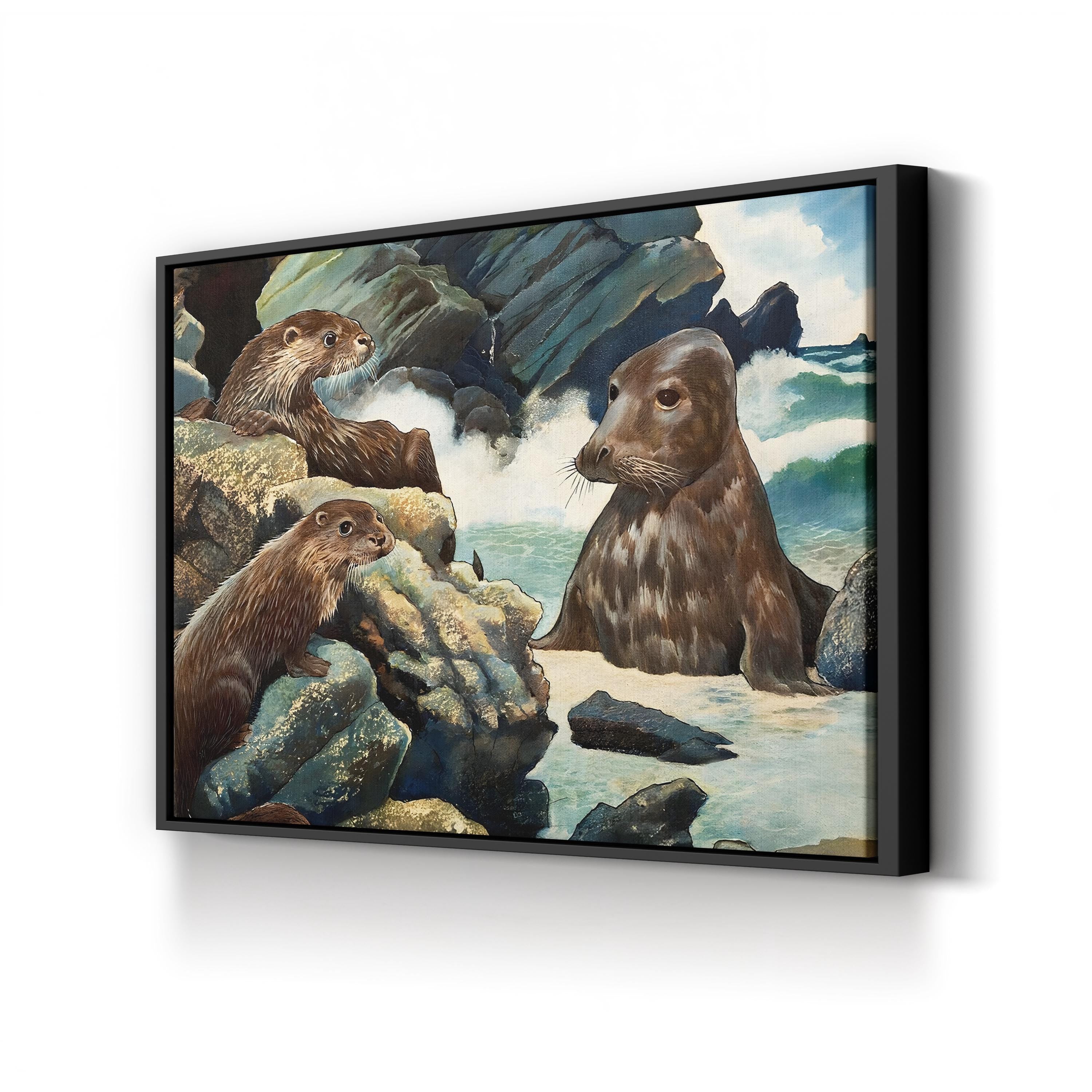 Otters and Walrus – Vintage Wildlife Illustration Wall Art (English School)