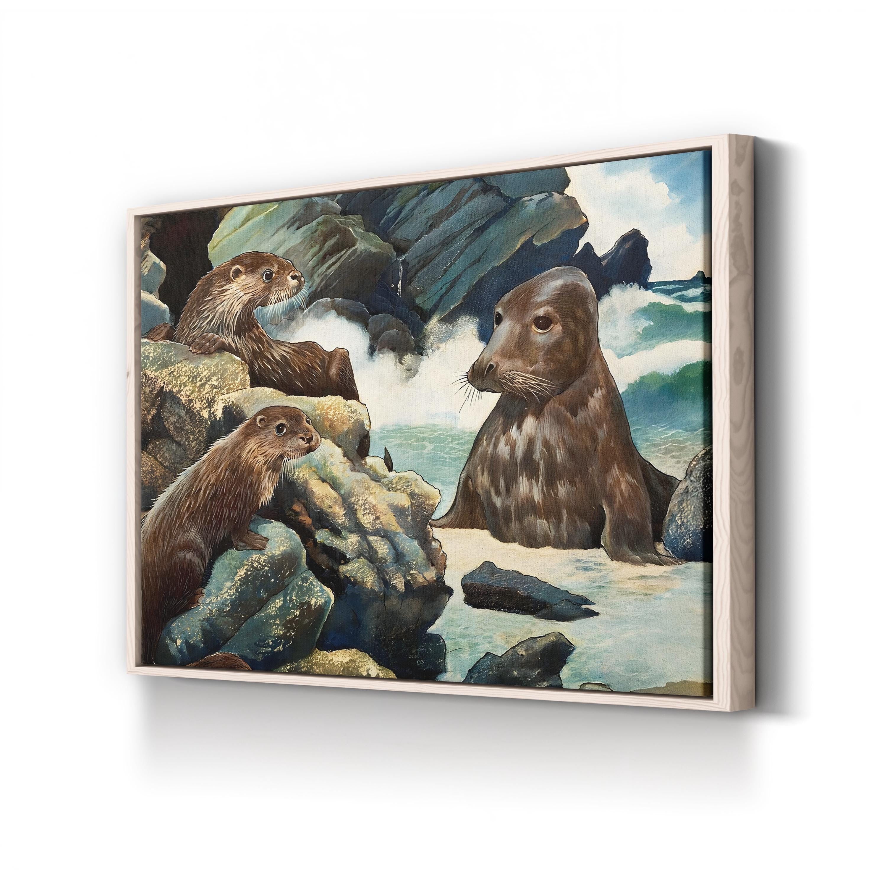 Otters and Walrus – Vintage Wildlife Illustration Wall Art (English School)