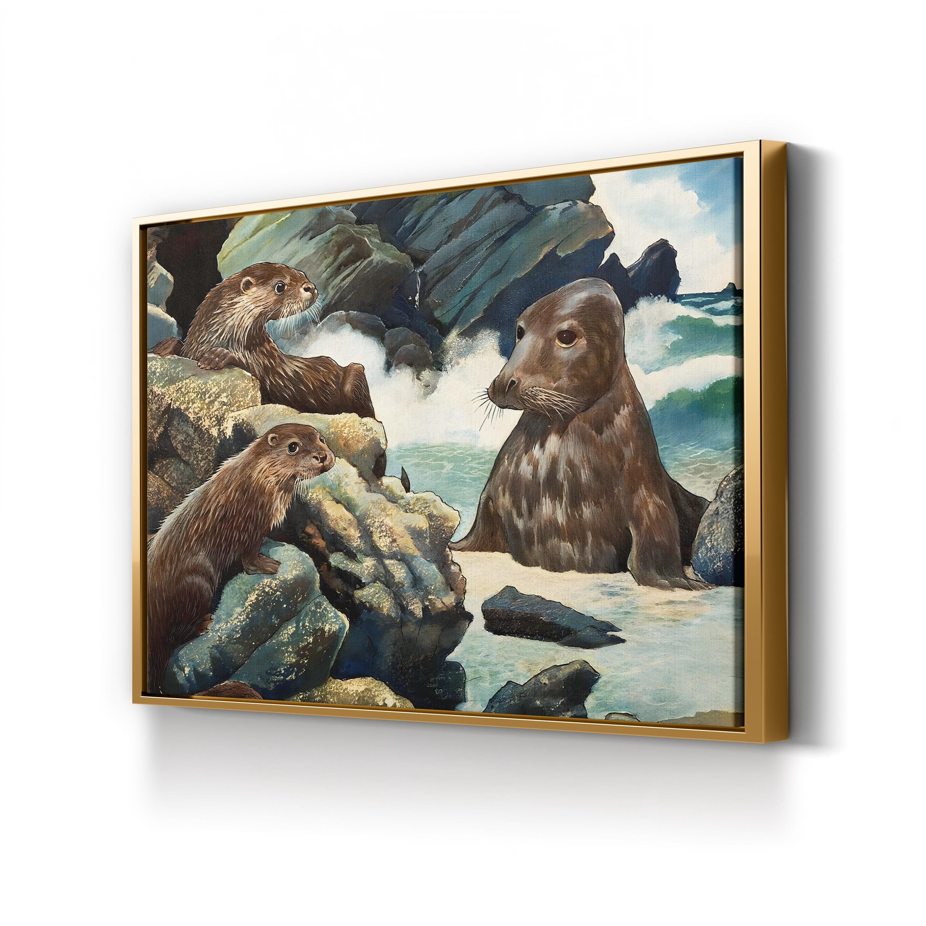 Otters and Walrus – Vintage Wildlife Illustration Wall Art (English School)