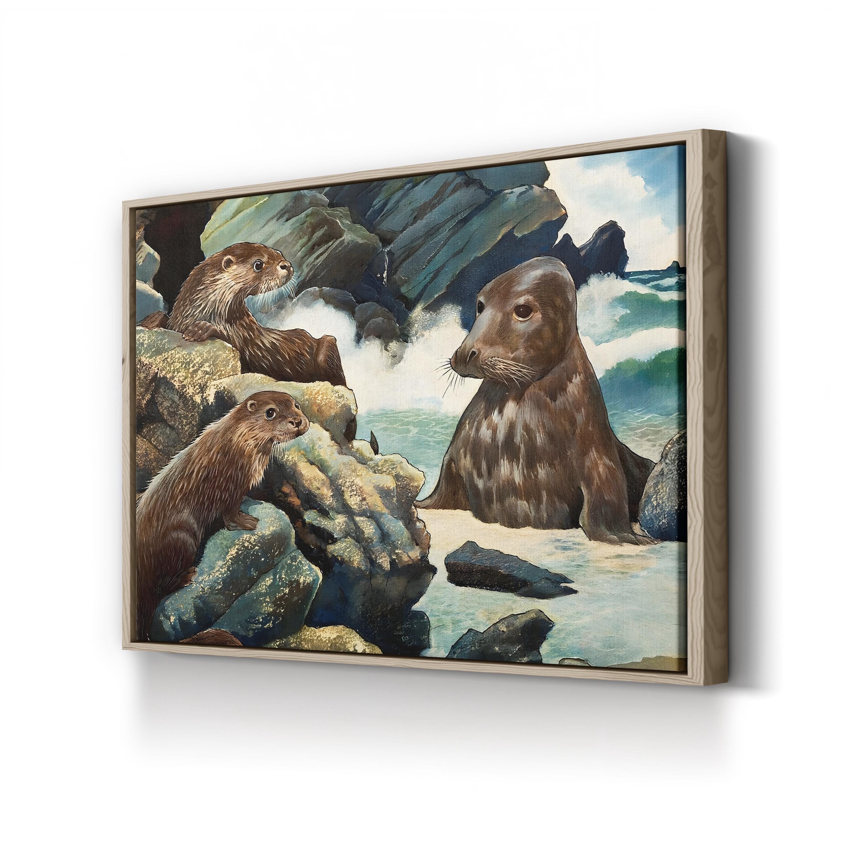 Otters and Walrus – Vintage Wildlife Illustration Wall Art (English School)