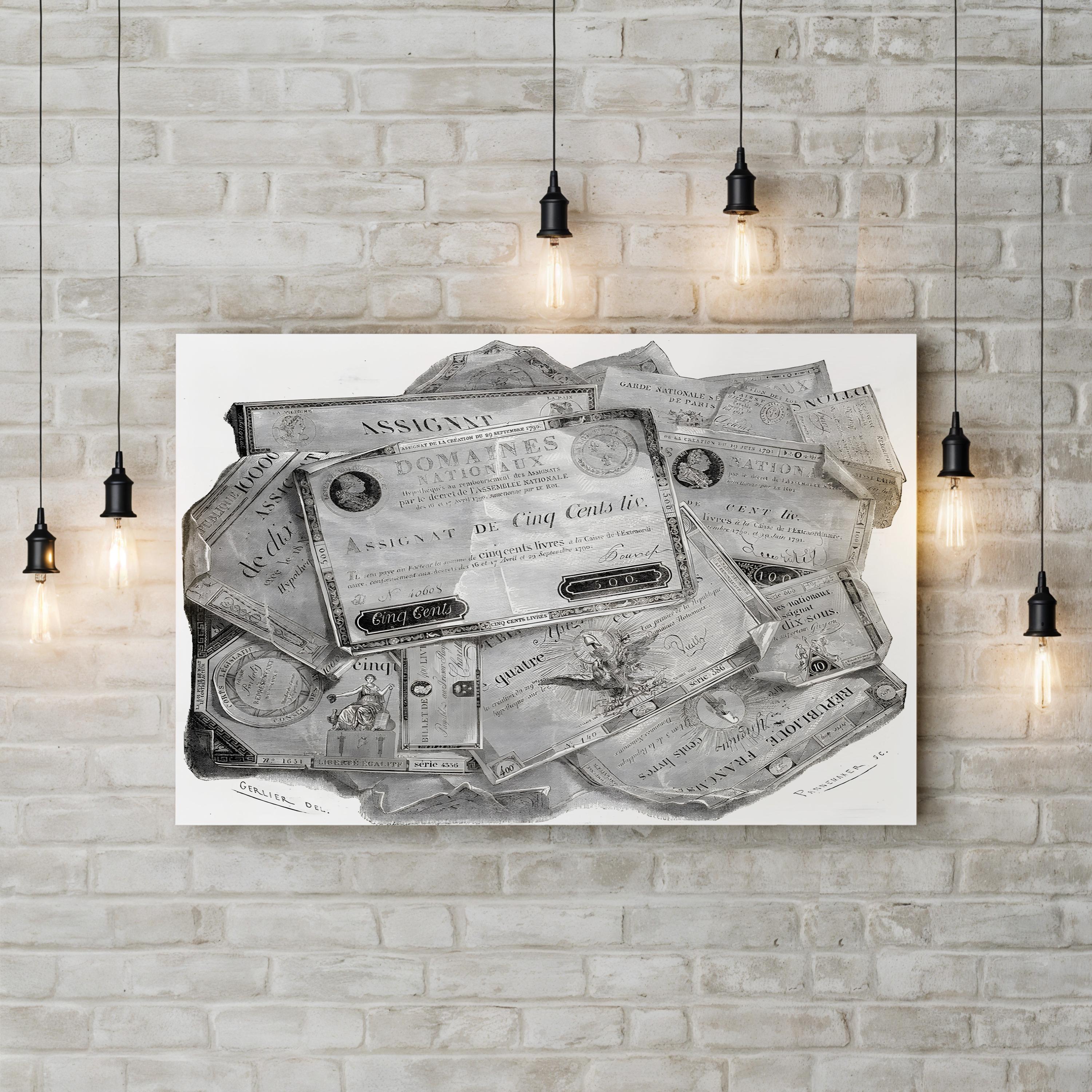 Planche d’Assignats Wall Art – French Revolution Interest-Bearing Bonds Vintage Canvas Print