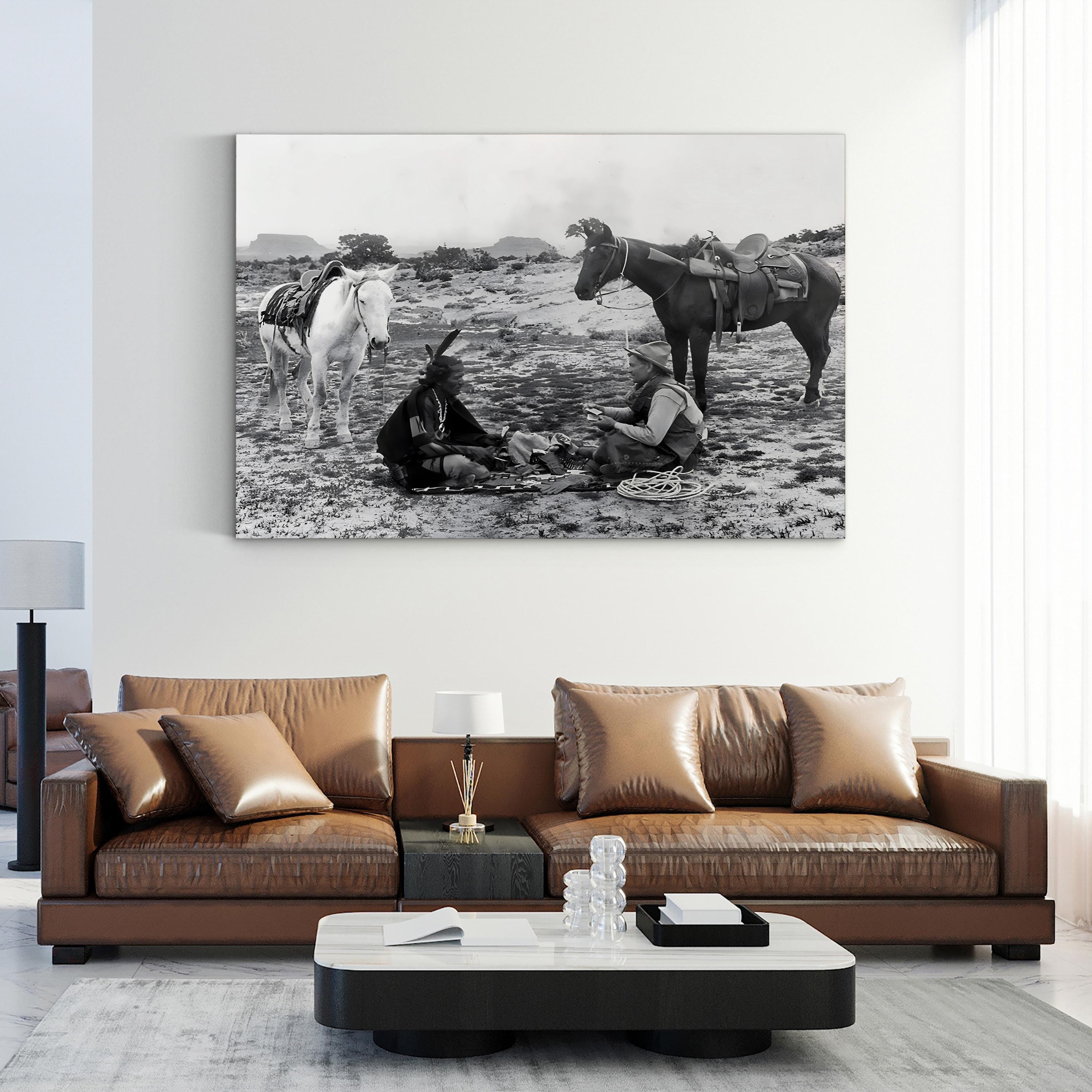 Cowboys & Native Americans Playing Cards, 1915 – Period Illustration Wall Art | Western Canvas Print