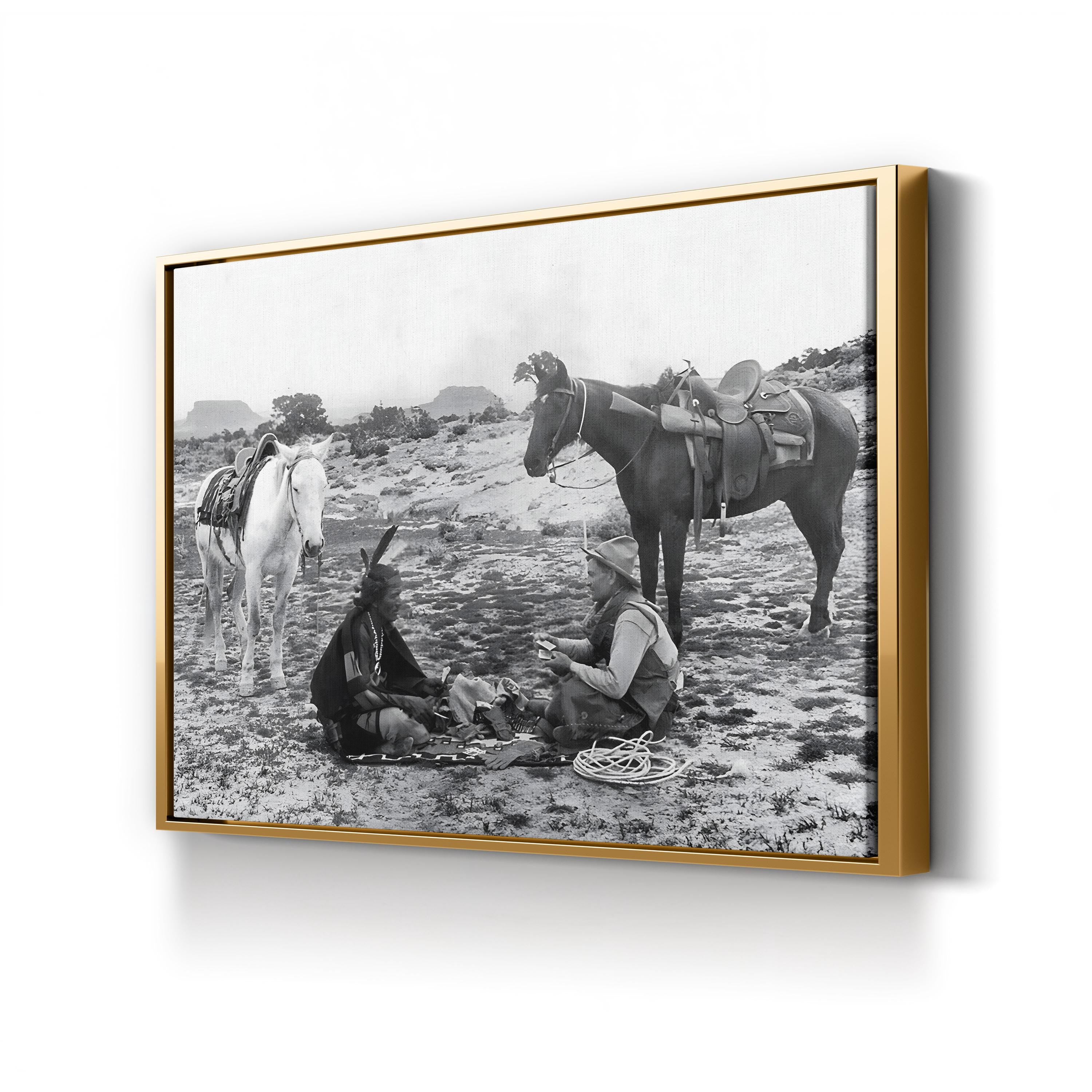 Cowboys & Native Americans Playing Cards, 1915 – Period Illustration Wall Art | Western Canvas Print