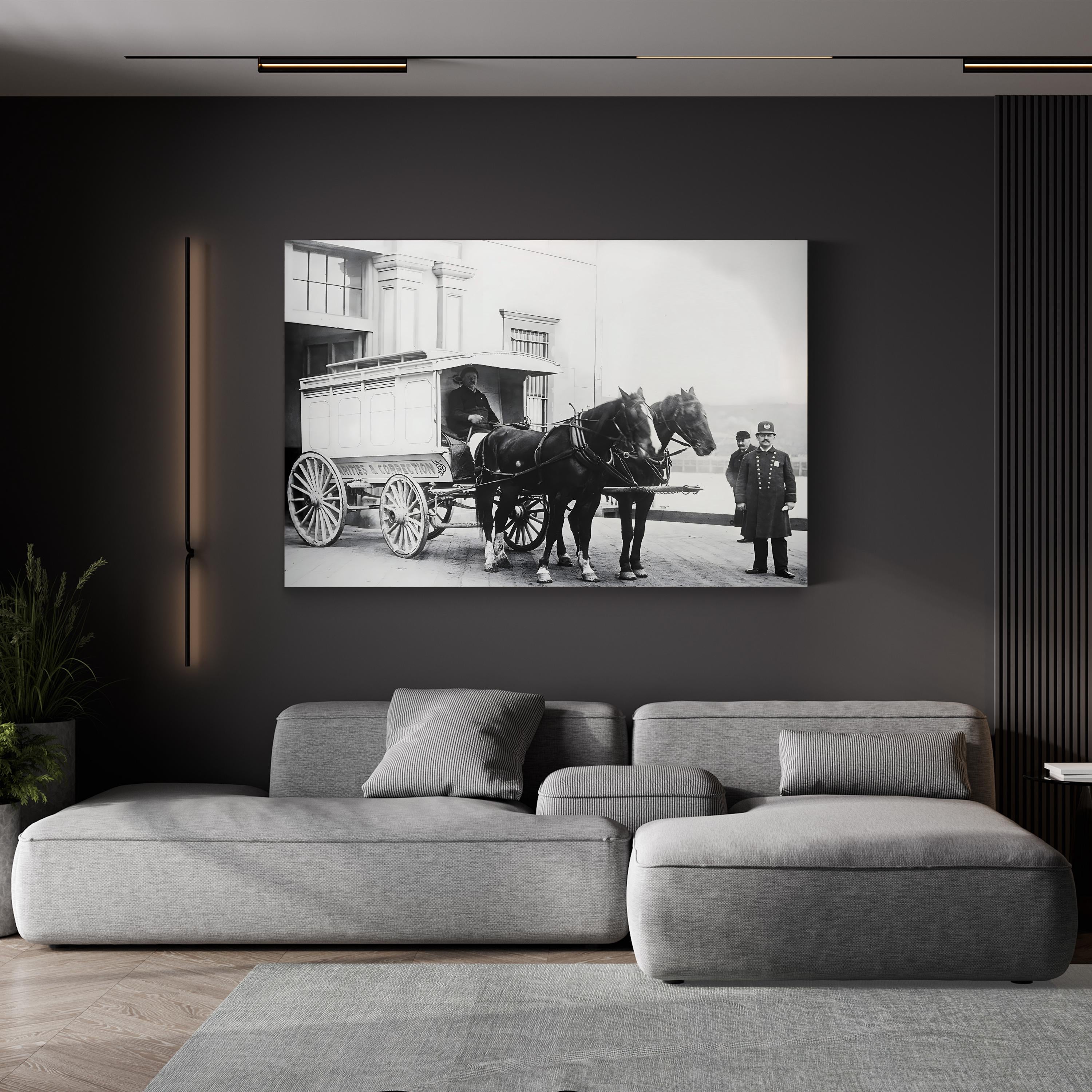Horse-Drawn Police Wagon, 1900 – Vintage Photography Wall Art | Street Scene Canvas Print
