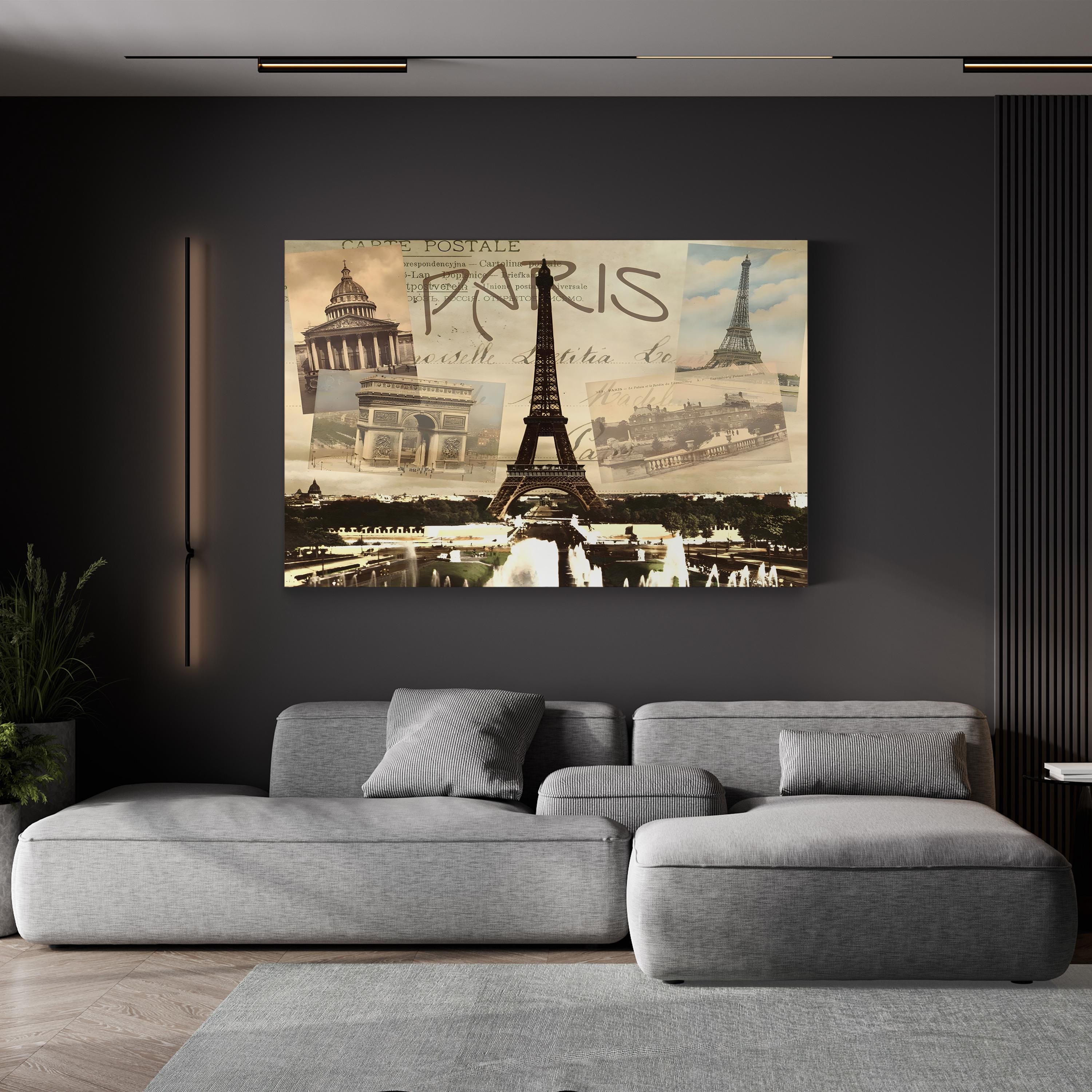 Paris Landmarks in Sepia – Period Illustration Wall Art | Eiffel Tower Canvas Print