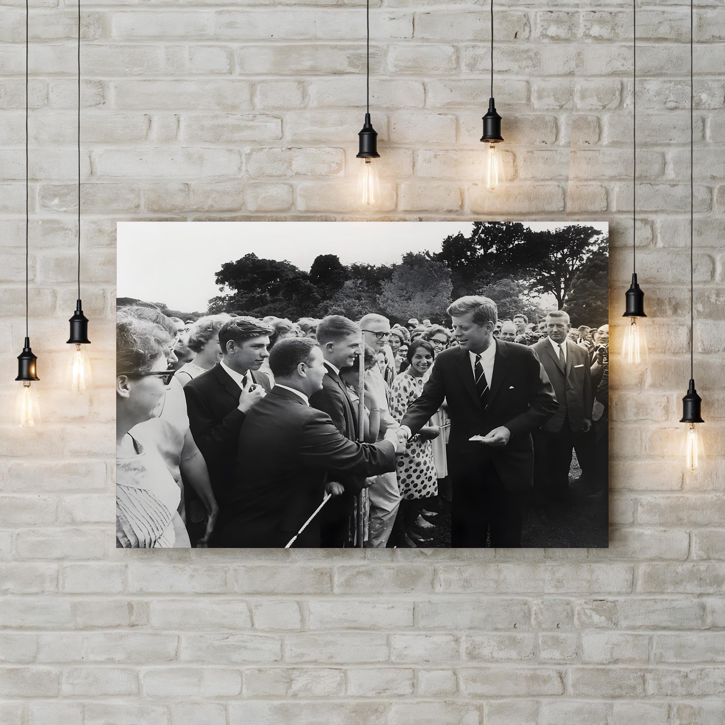 President Kennedy Greets Peace Corps Volunteers Wall Art – Historic Black and White Photograph