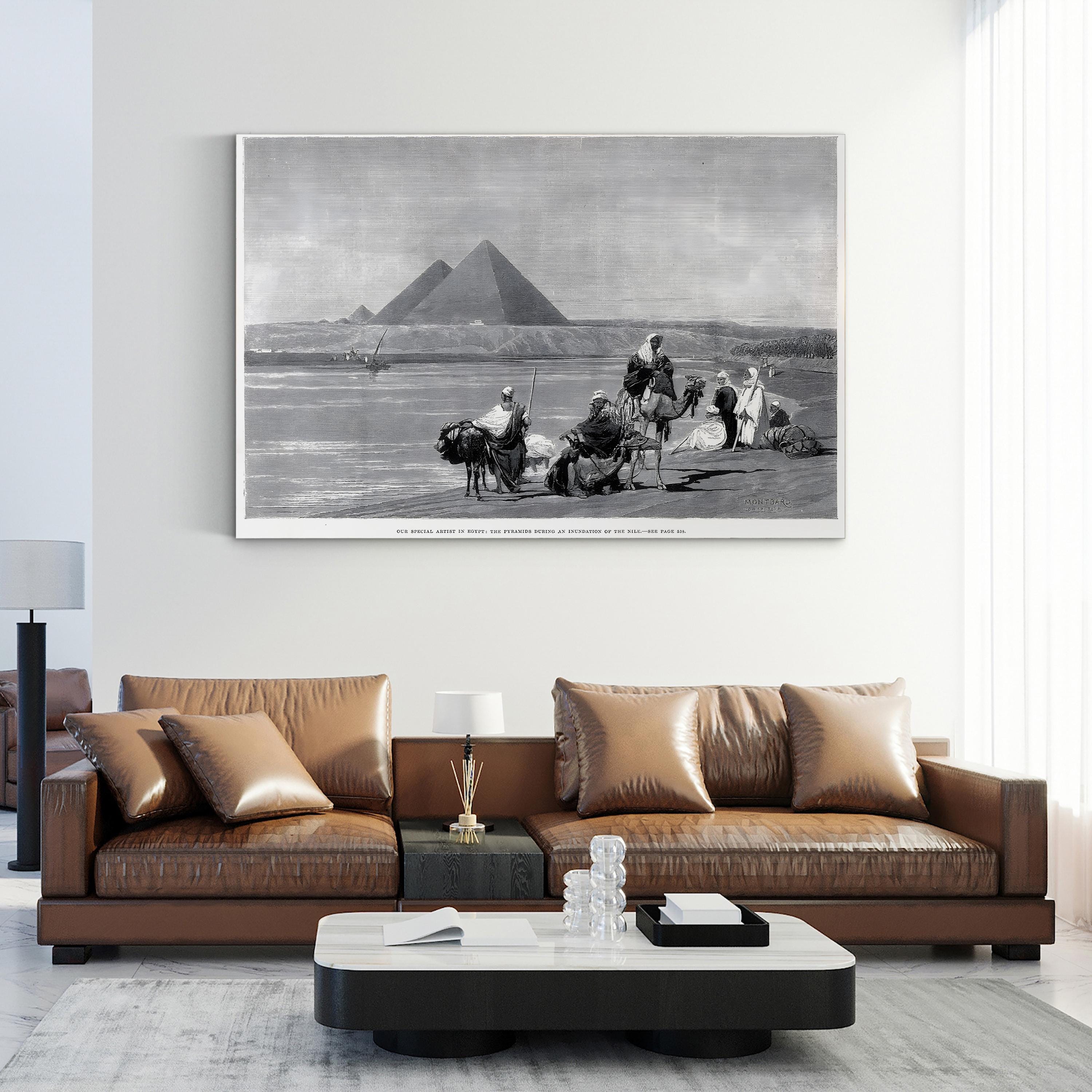 Pyramids at Giza, 1882 Antique Egyptian Wall Art | Historic Nile Inundation Canvas