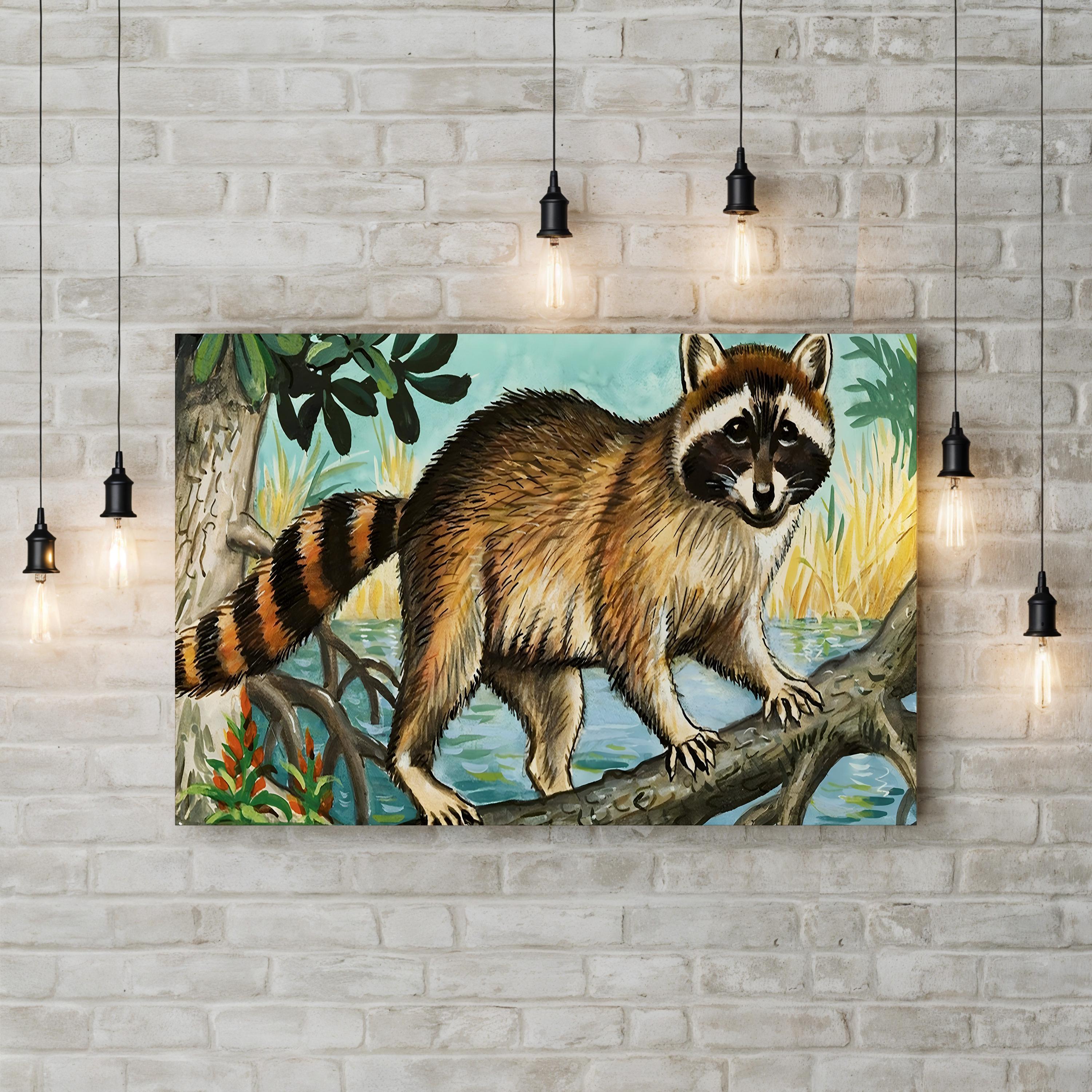 Raccoon Canvas Print | Museum Quality Wildlife Illustration Wall Art