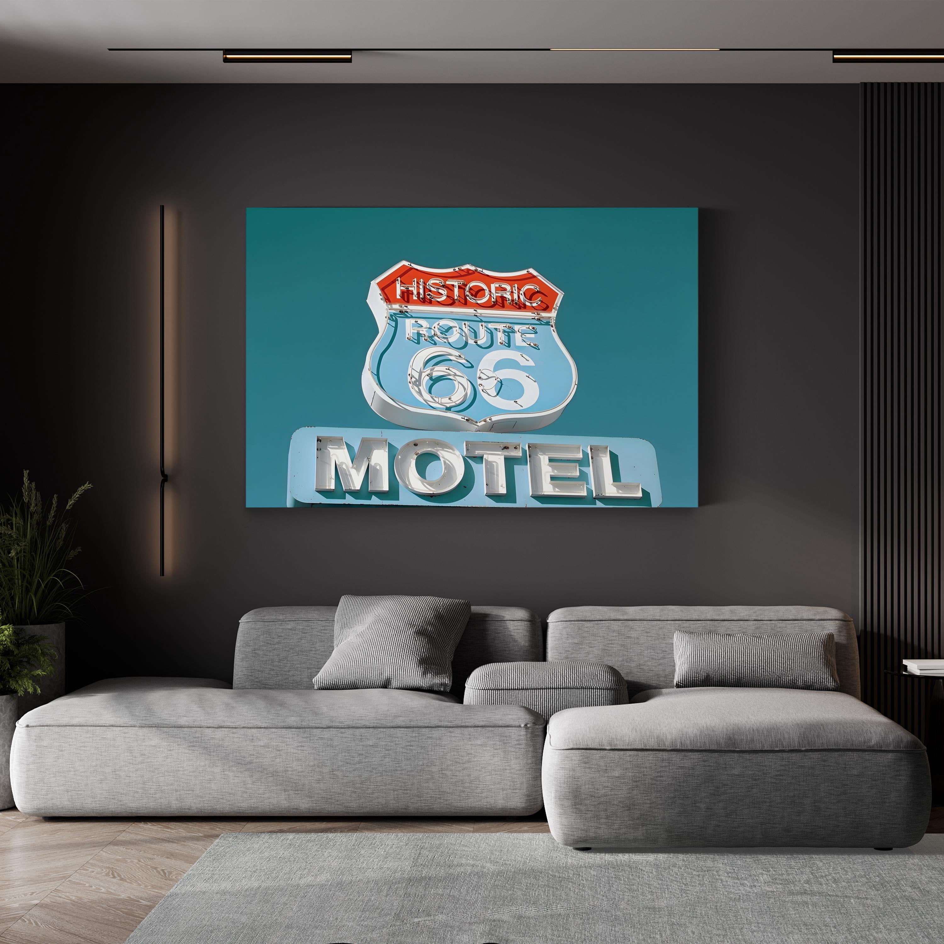 Route 66 Motel Sign – Period Illustration Wall Art | Retro Americana Canvas Print