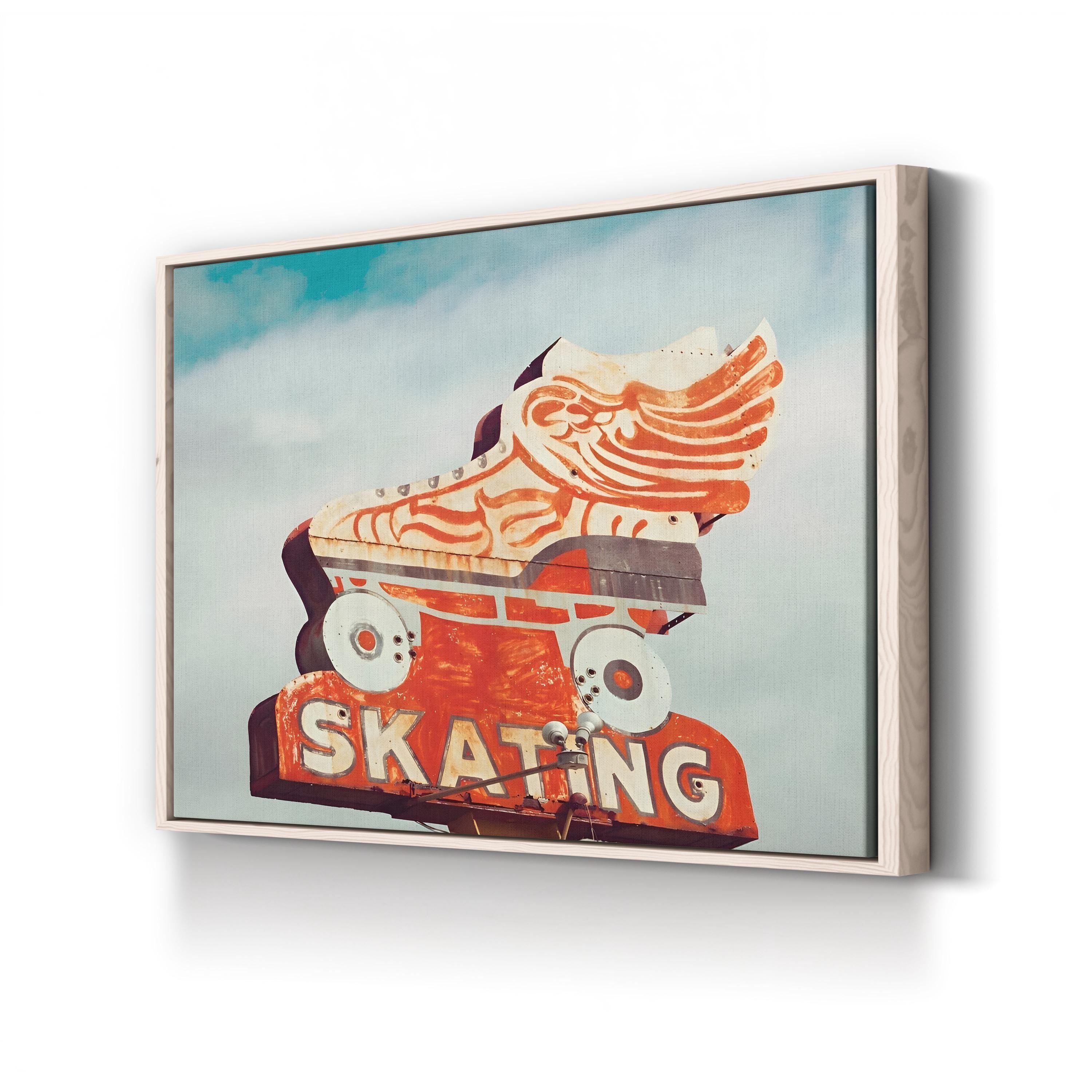 Vintage 1950s Roller Skating Sign canvas print in a wood frame