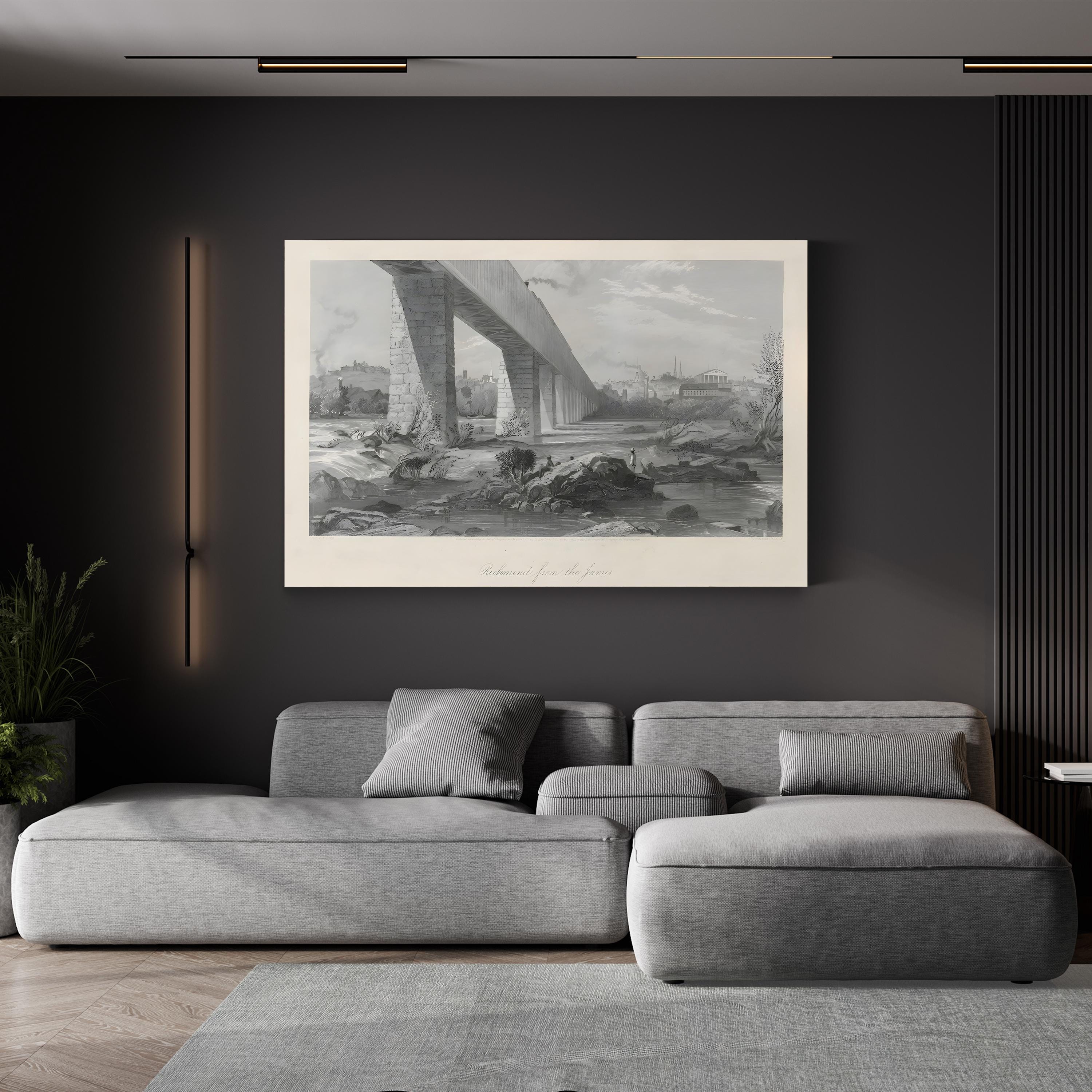 Richmond From the James Wall Art by William Cullen Bryant – 19th Century Black & White Landscape Canvas