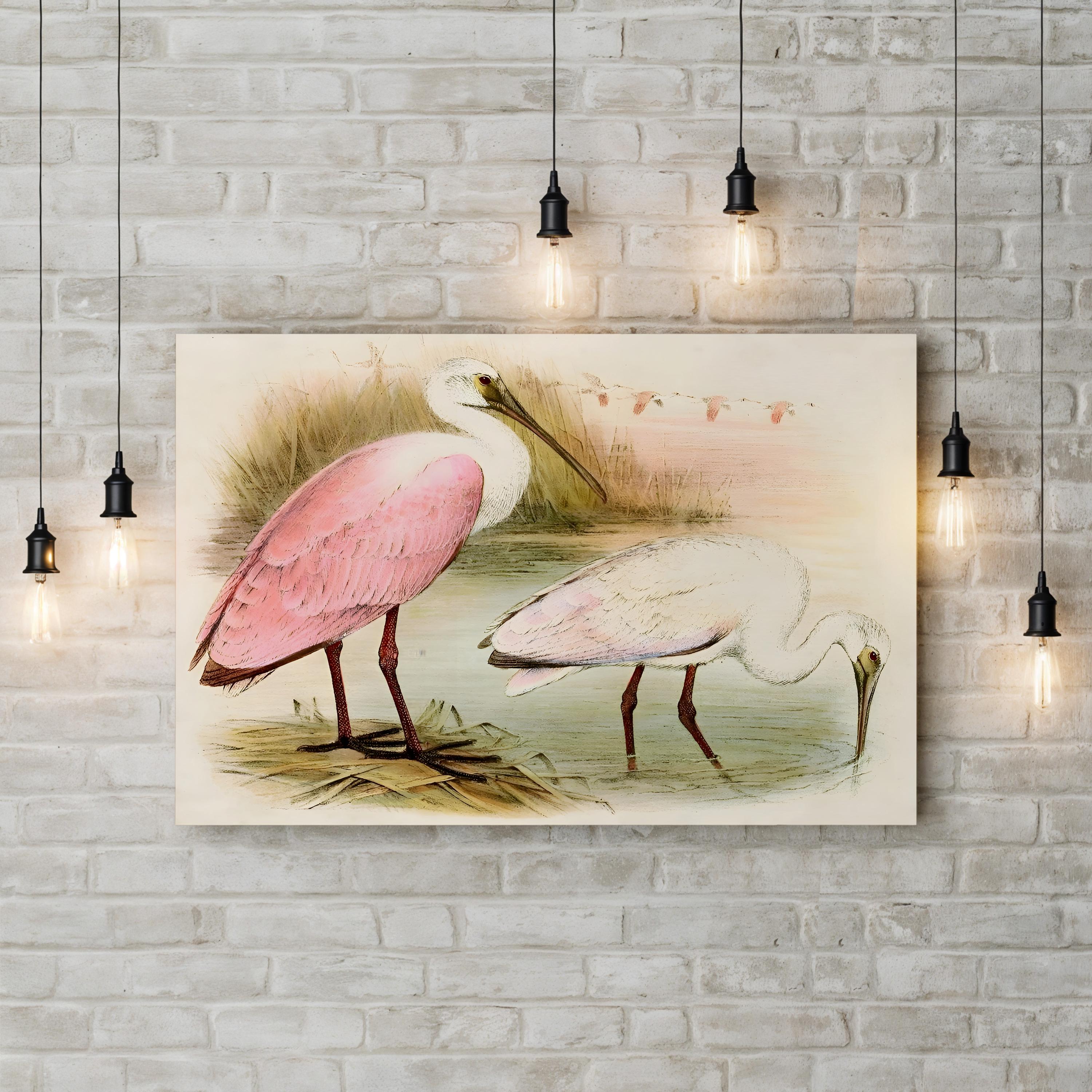 Roseate Spoonbill Elegance – Period Illustration Wall Art | Coastal Bird Canvas Print
