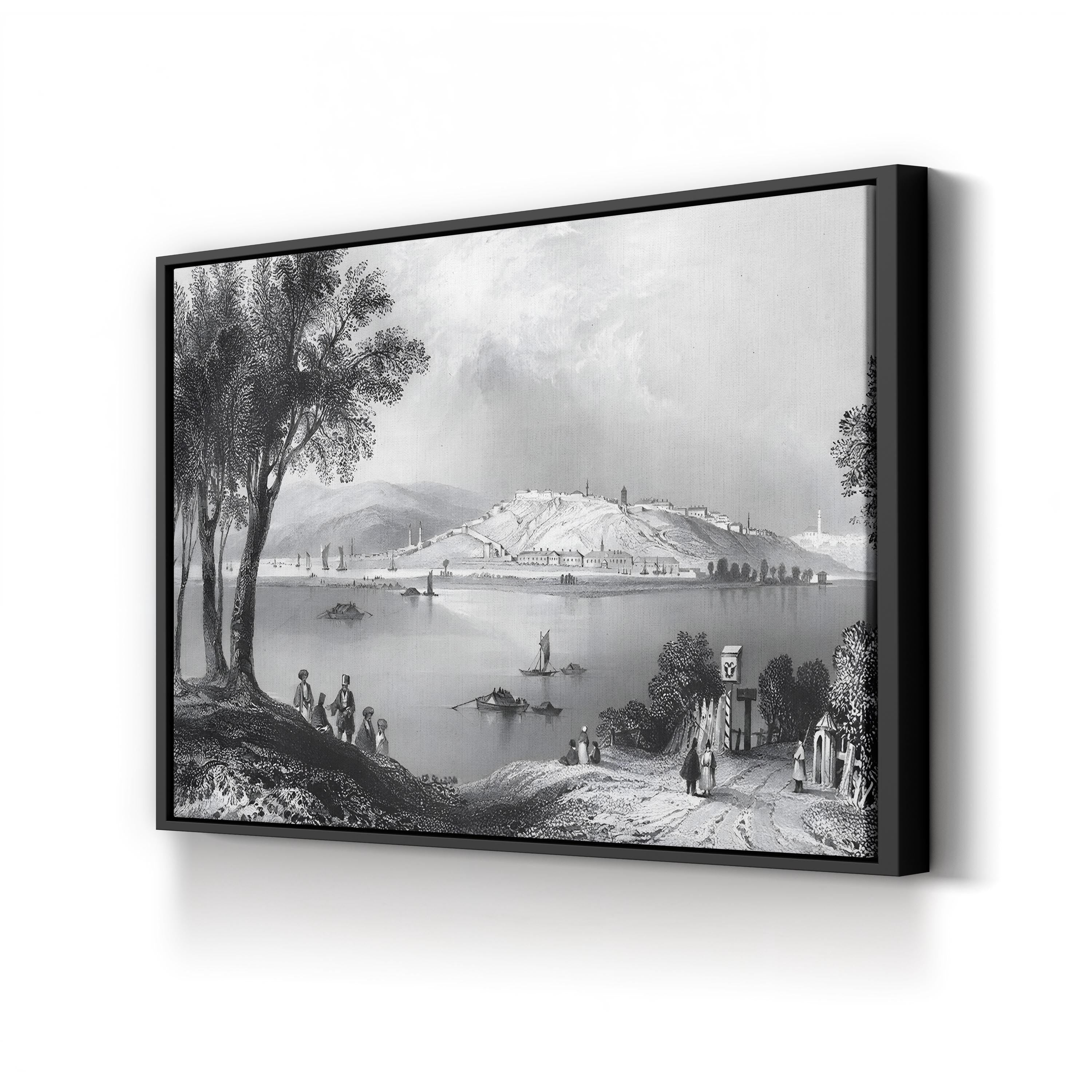 Vintage Belgrade Cityscape Canvas Print: 1844 River Confluence Engraving