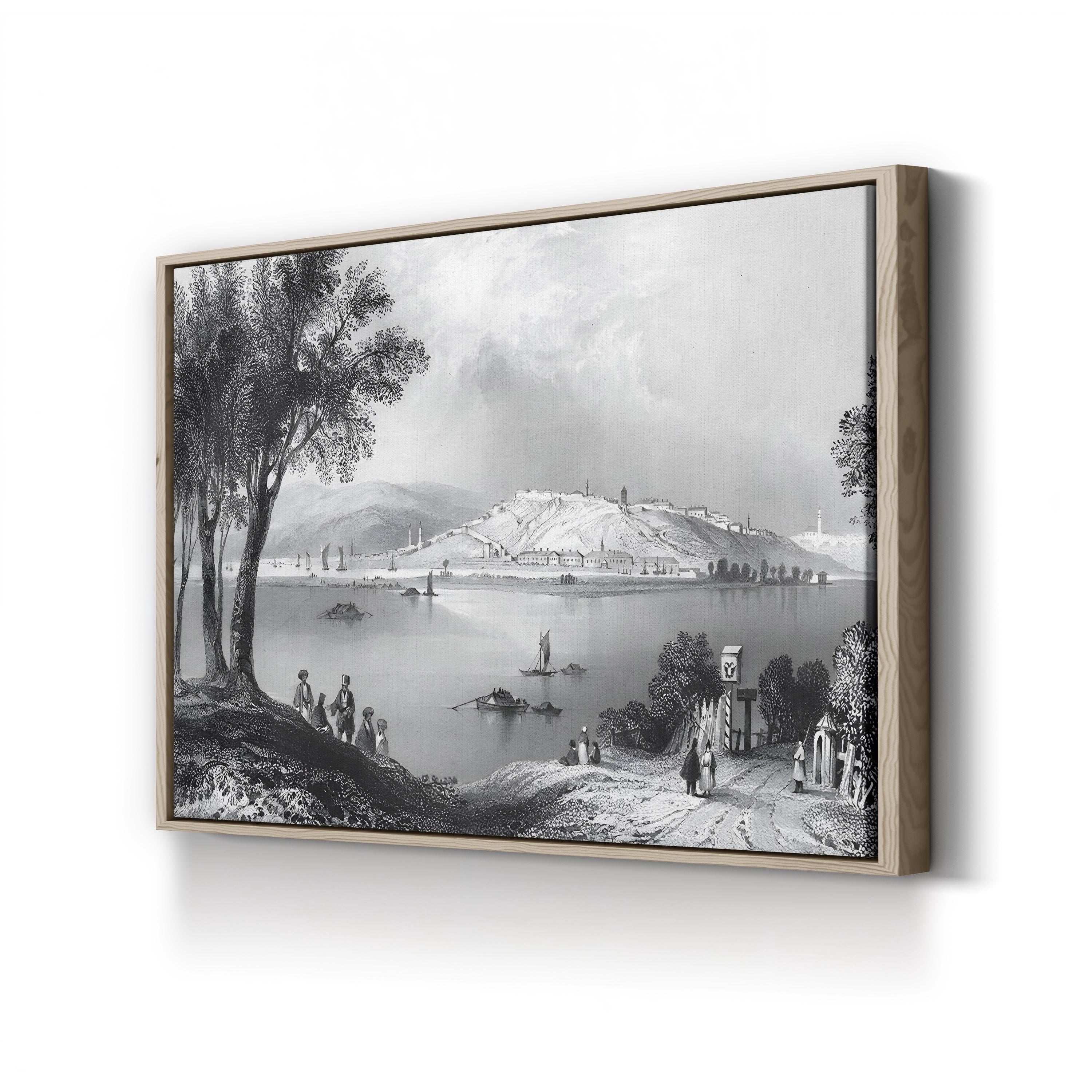 Vintage Belgrade Cityscape Canvas Print: 1844 River Confluence Engraving