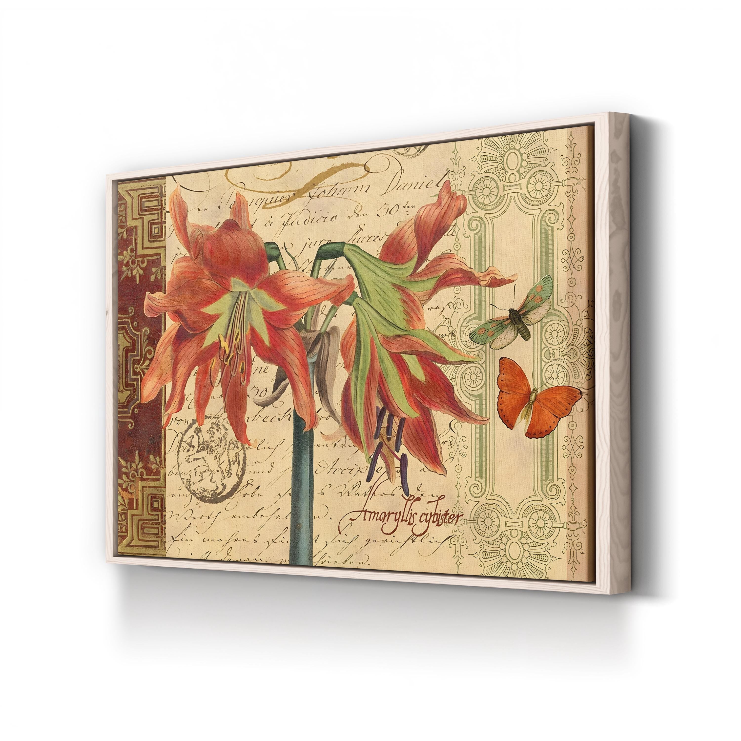 Sienna Amaryllis Wall Art by Studio Voltaire – Vintage Botanical Illustration with Butterflies