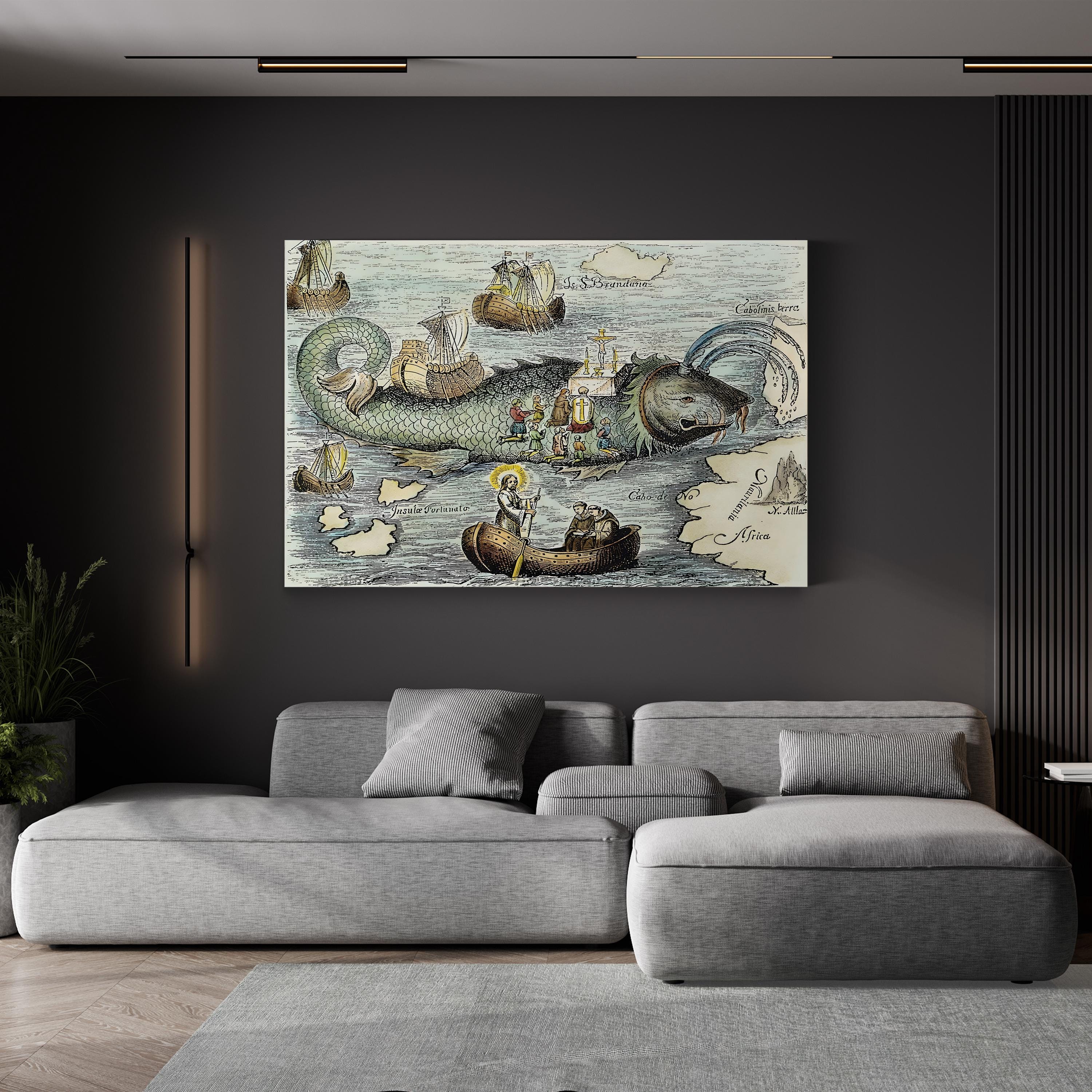 St. Brendan’s Voyage Canvas Print: Medieval Whale Legend Illustration