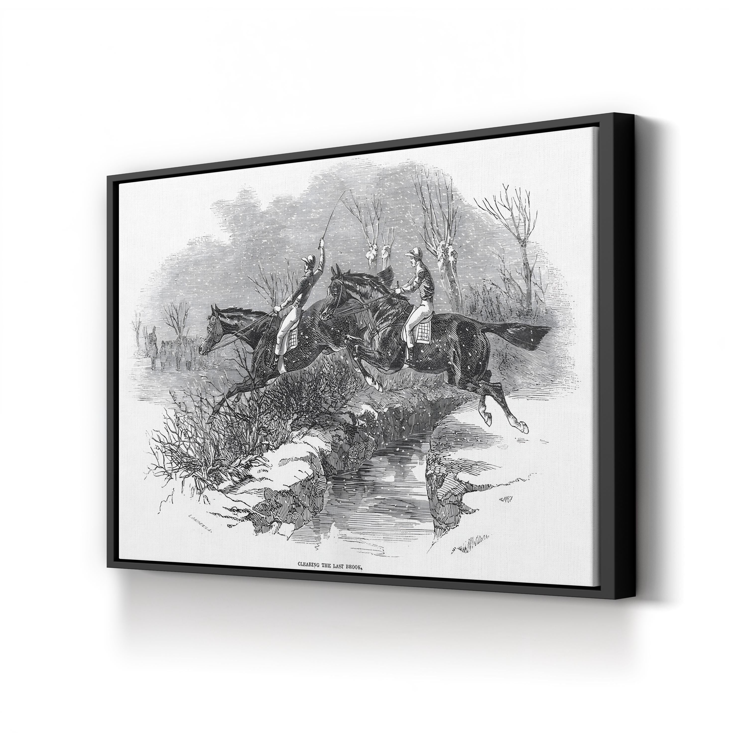 Steeplechase Horse Racing, 1846 – Period Illustration Wall Art | Black & White Canvas Print