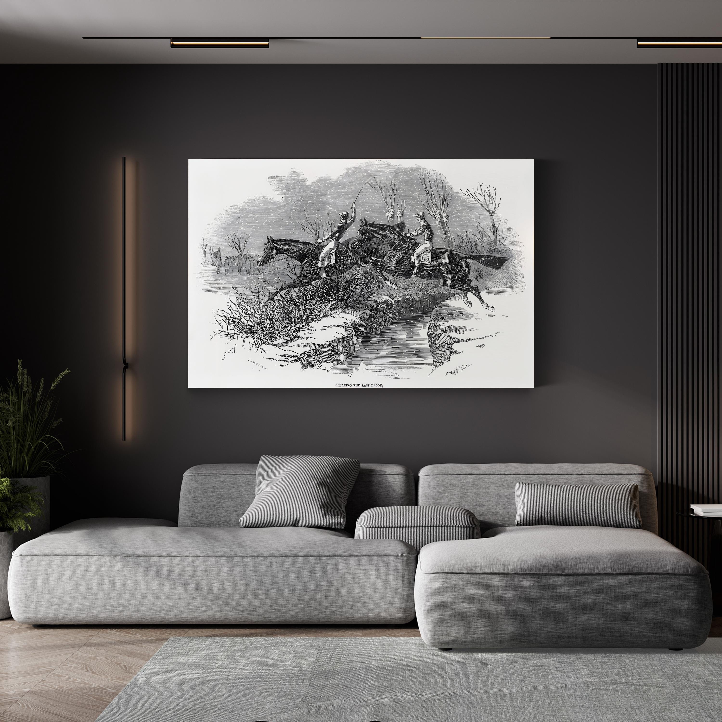 Steeplechase Horse Racing, 1846 – Period Illustration Wall Art | Black & White Canvas Print