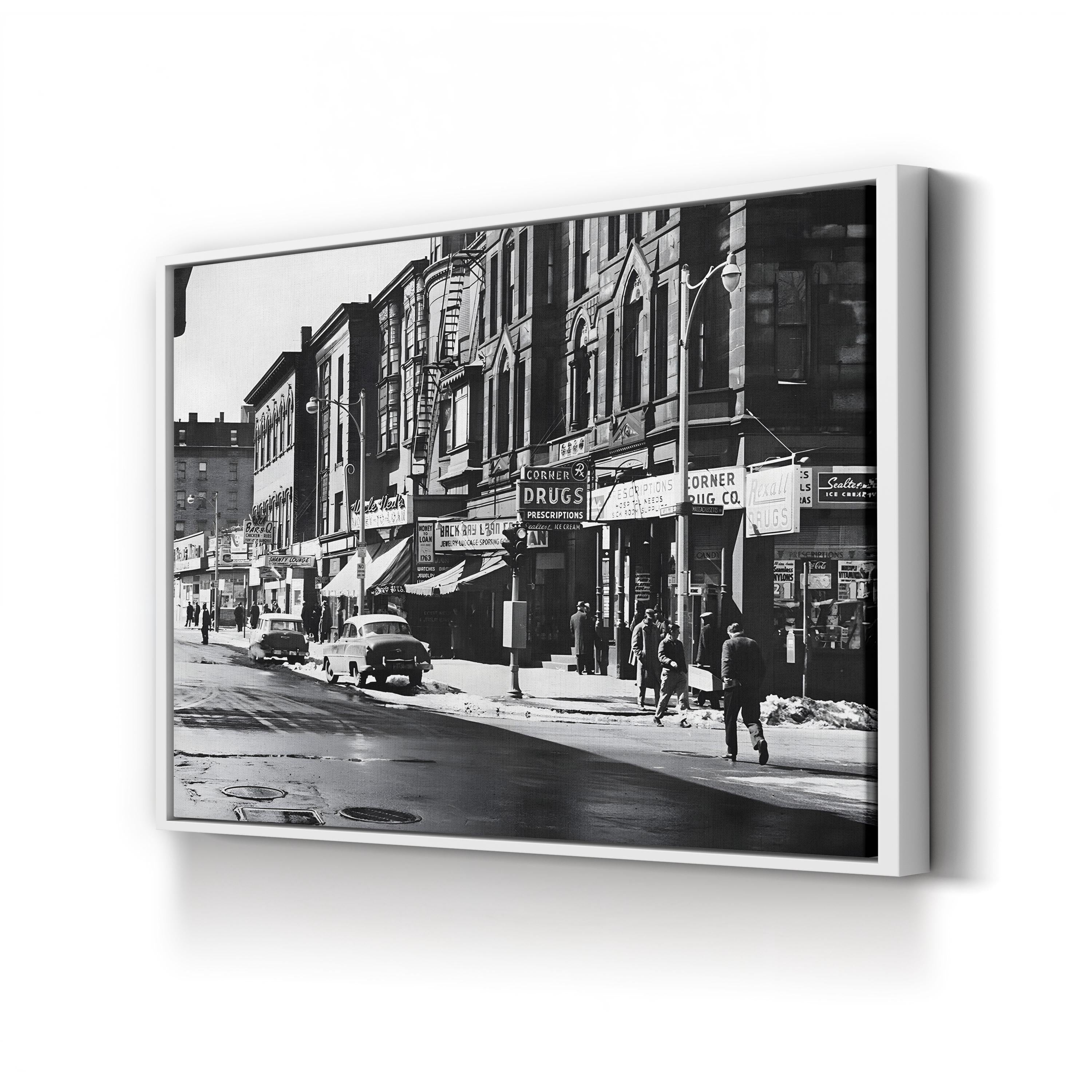 Washington Street Boston, 1960s – Vintage Photography Wall Art | Black & White Cityscape Canvas Print