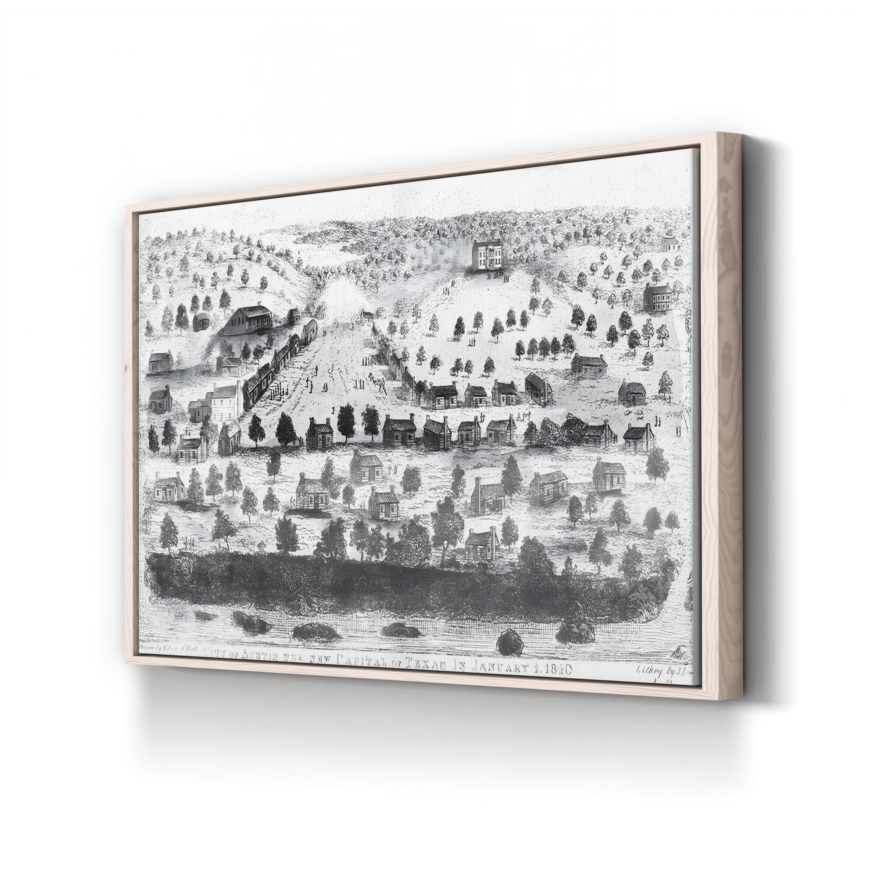 Vintage Austin, Texas Cityscape Print: 1840 Lithographic Urban View