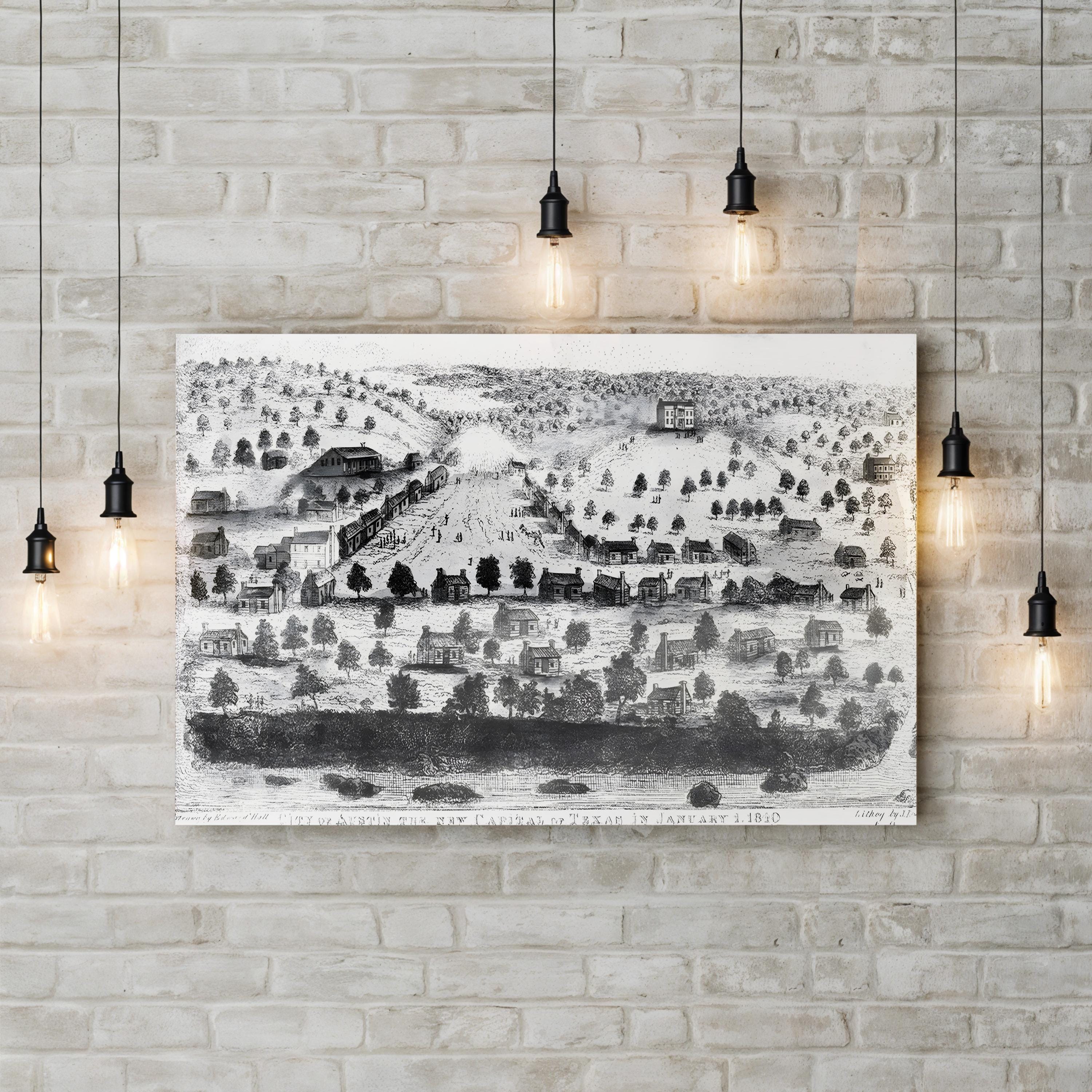 Vintage Austin, Texas Cityscape Print: 1840 Lithographic Urban View