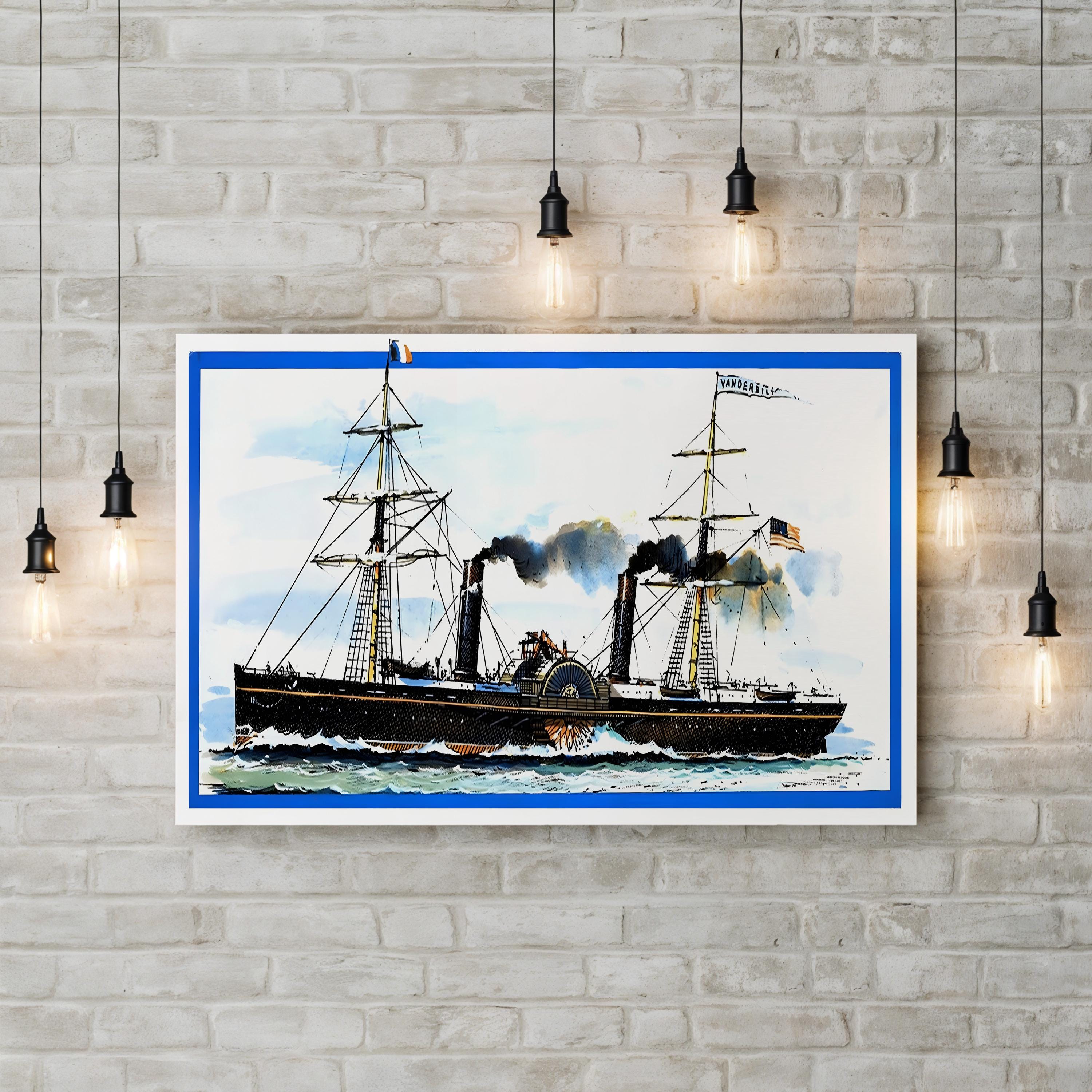 The American Paddle Steamer Vanderbilt Wall Art by John S. Smith – Vintage Maritime Illustration