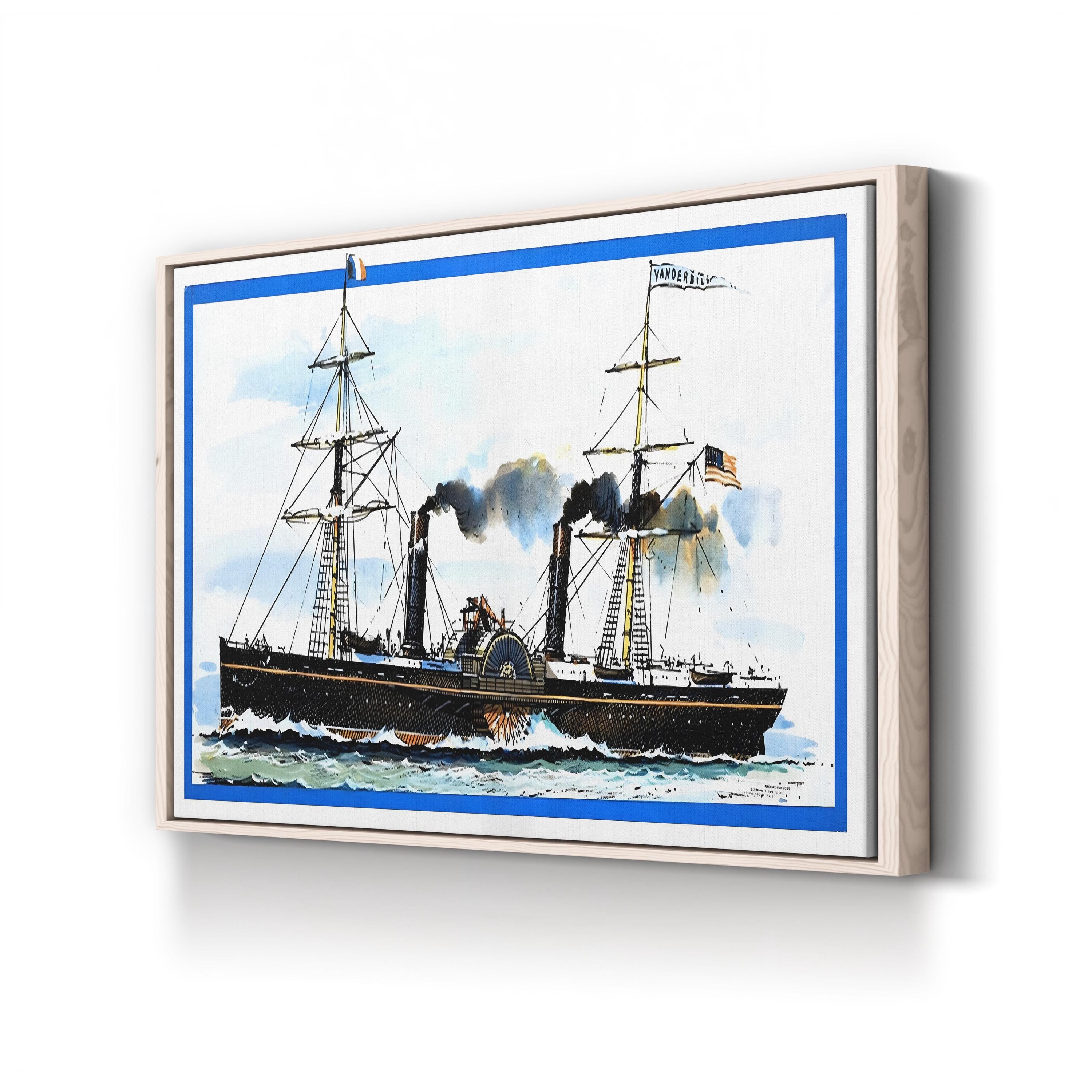 The American Paddle Steamer Vanderbilt Wall Art by John S. Smith – Vintage Maritime Illustration