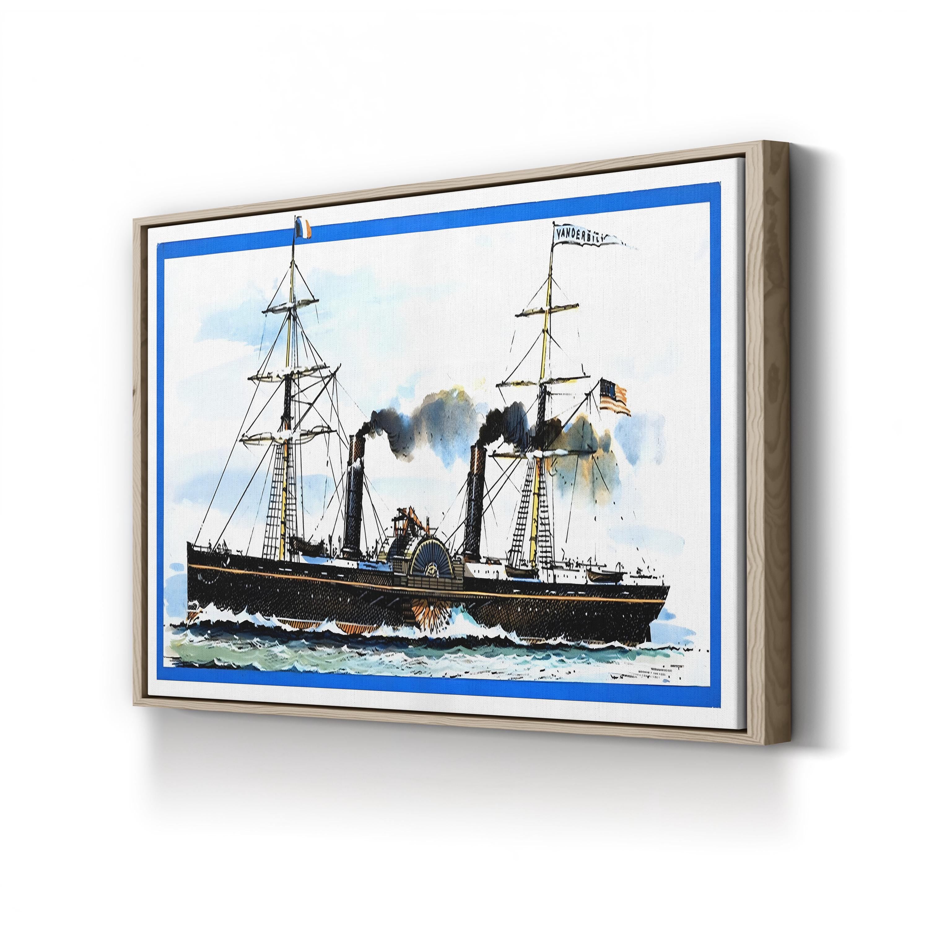 The American Paddle Steamer Vanderbilt Wall Art by John S. Smith – Vintage Maritime Illustration