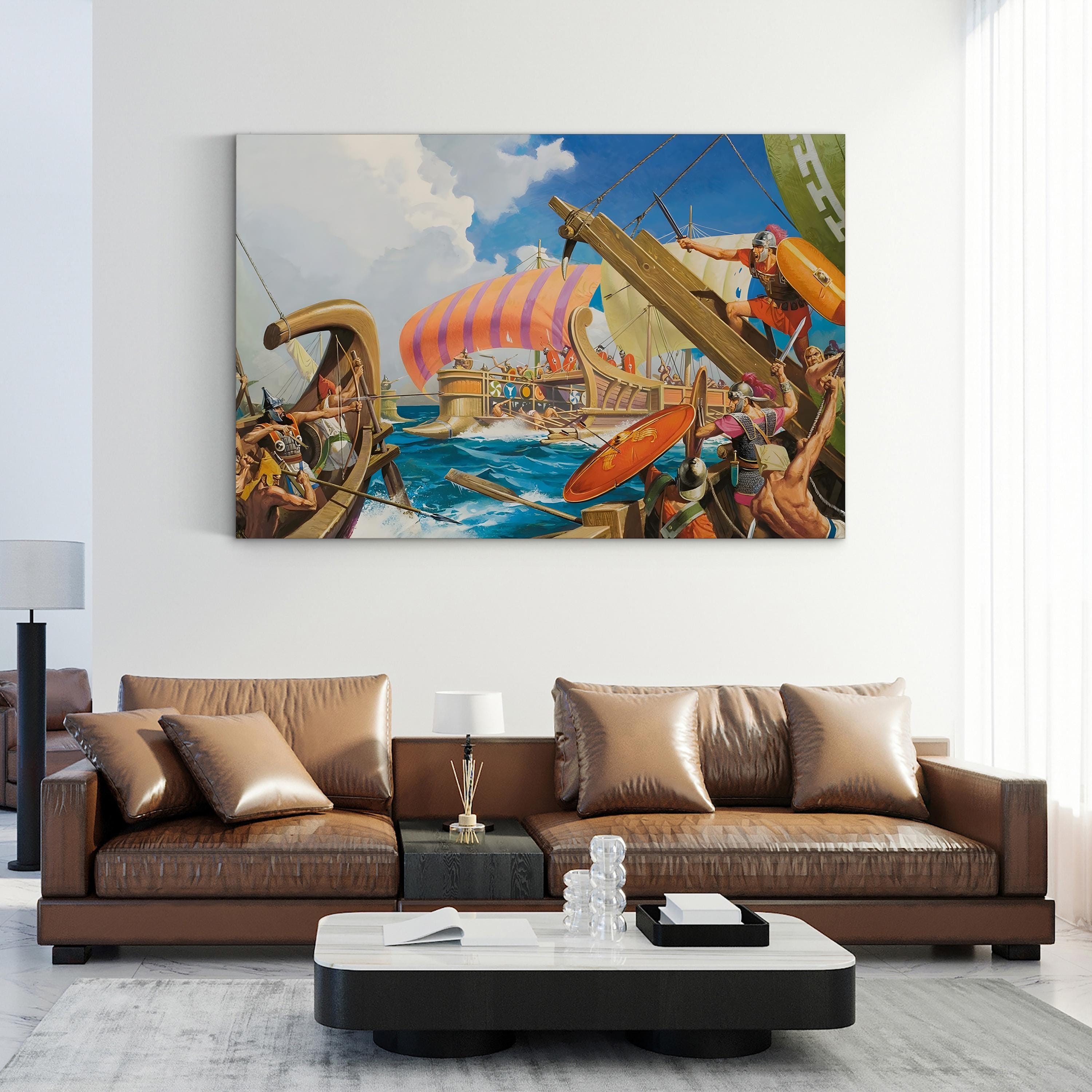 Vintage “The Army That Fought at Sea” Canvas Art Print: Ancient Naval Warfare Illustration