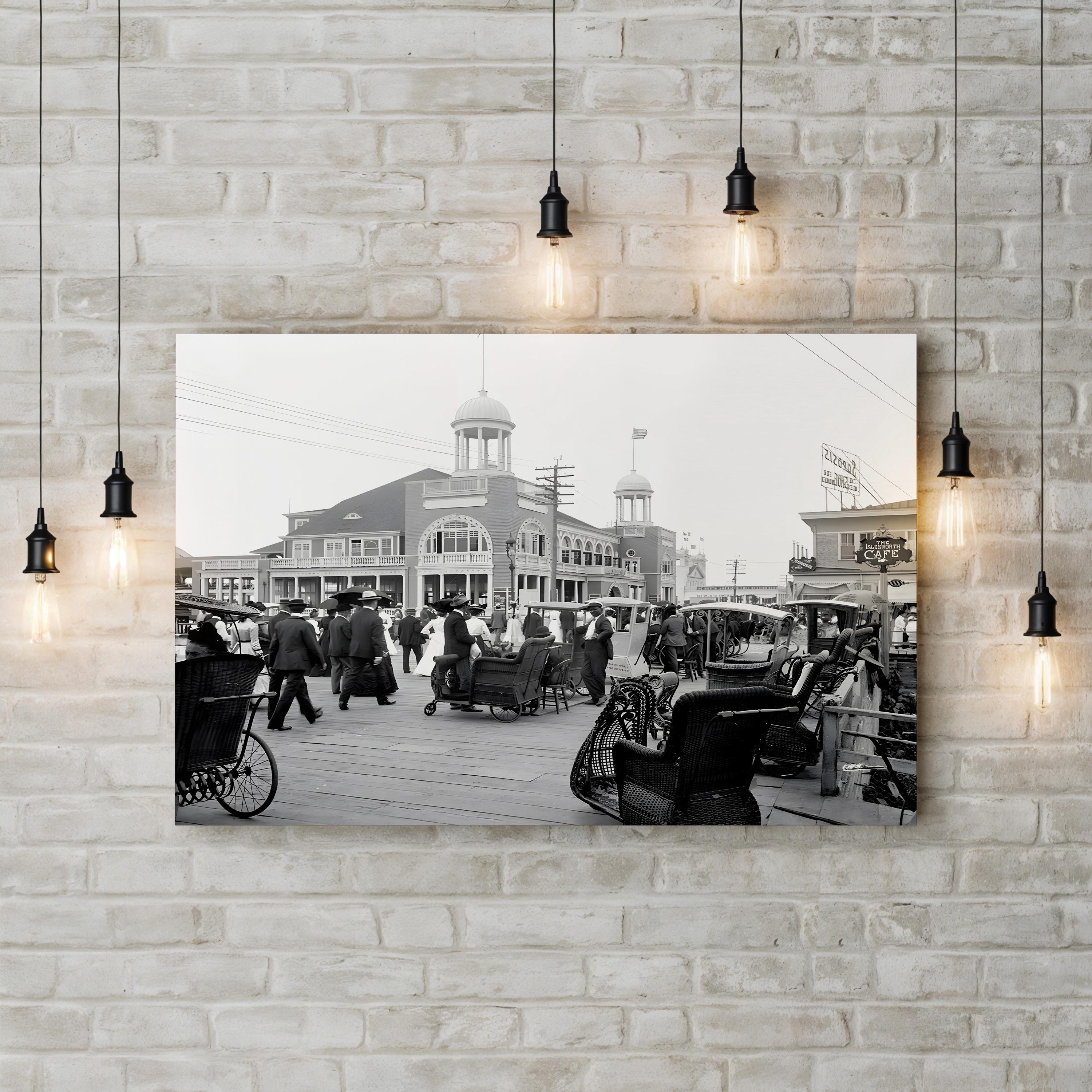 Atlantic City Boardwalk, 1900 – Vintage Photography Wall Art | Black & White Coastal Canvas Print
