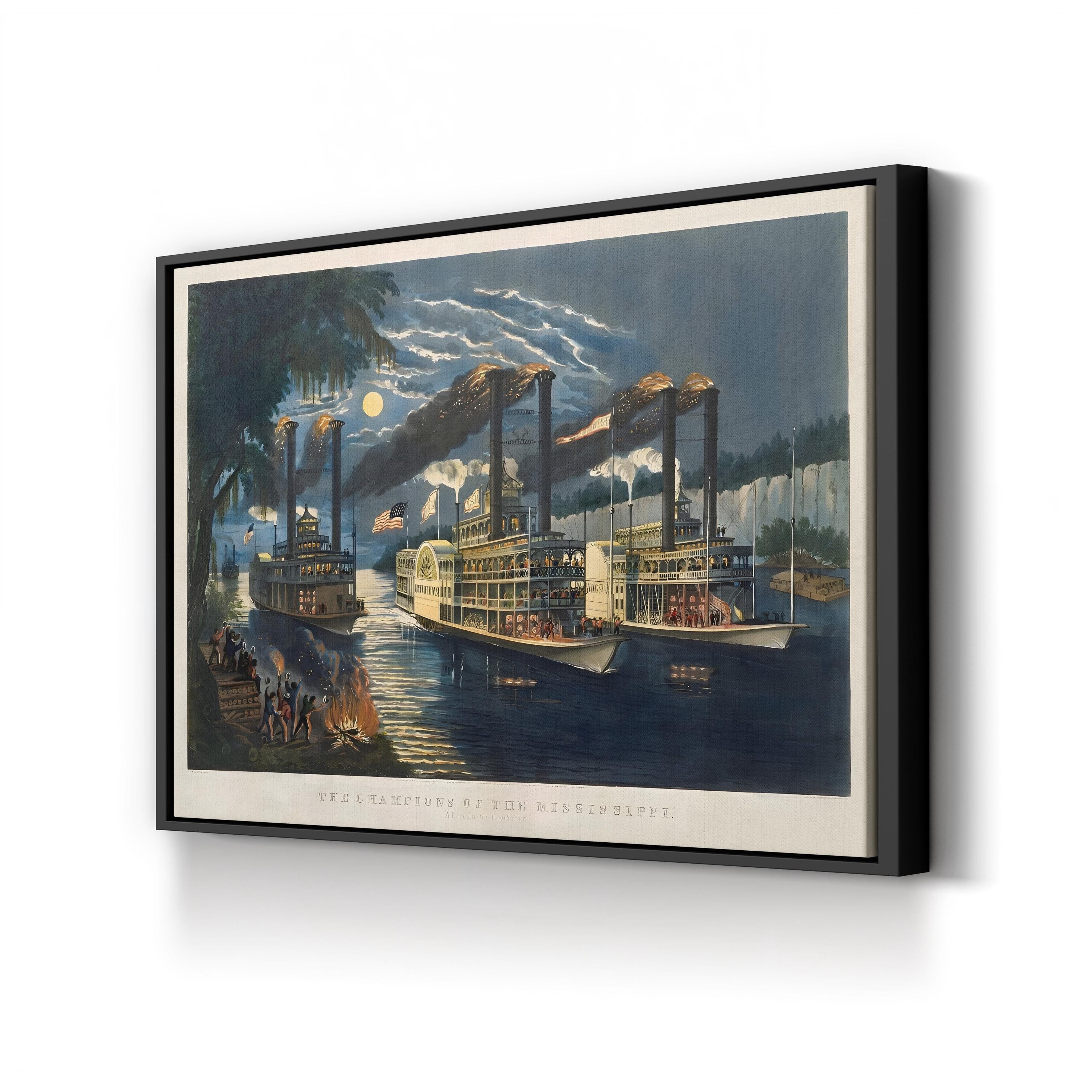 Champions of the Mississippi 1866 – Currier & Ives Wall Art | Vintage Steamboat Lithograph Canvas Print