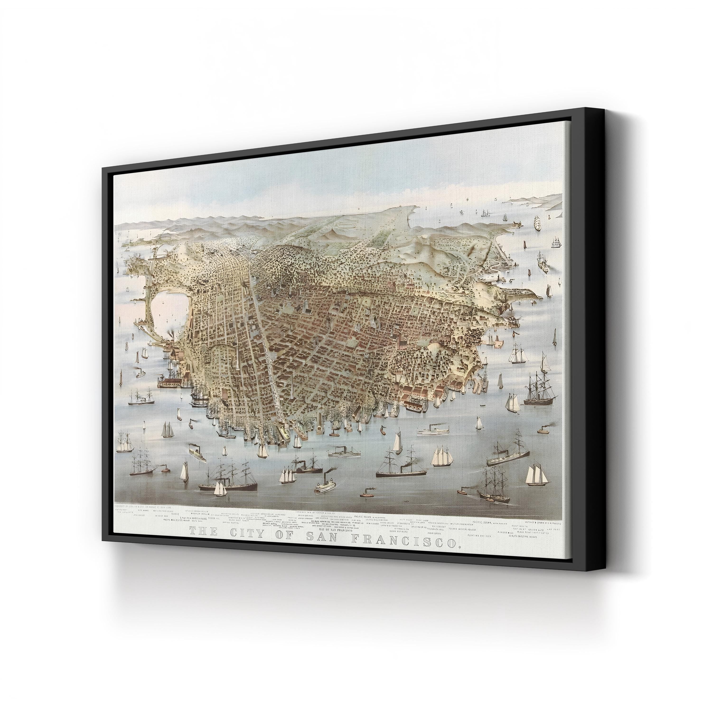 The City of San Francisco, Bird's-Eye View by Charles R. Parsons canvas print in a black frame