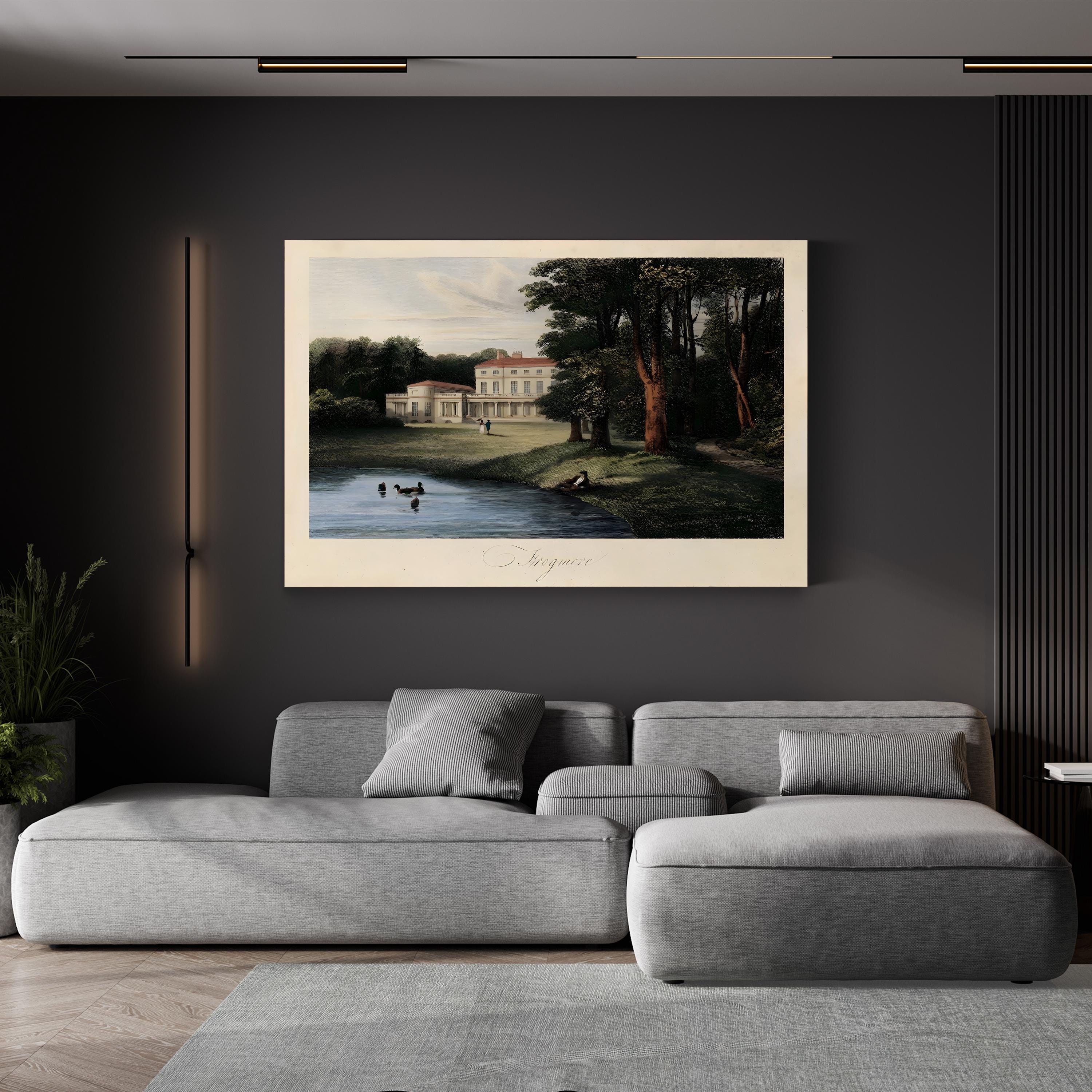 English Countryside I River Estate – Period Illustration Wall Art | Pastoral Landscape Canvas Print