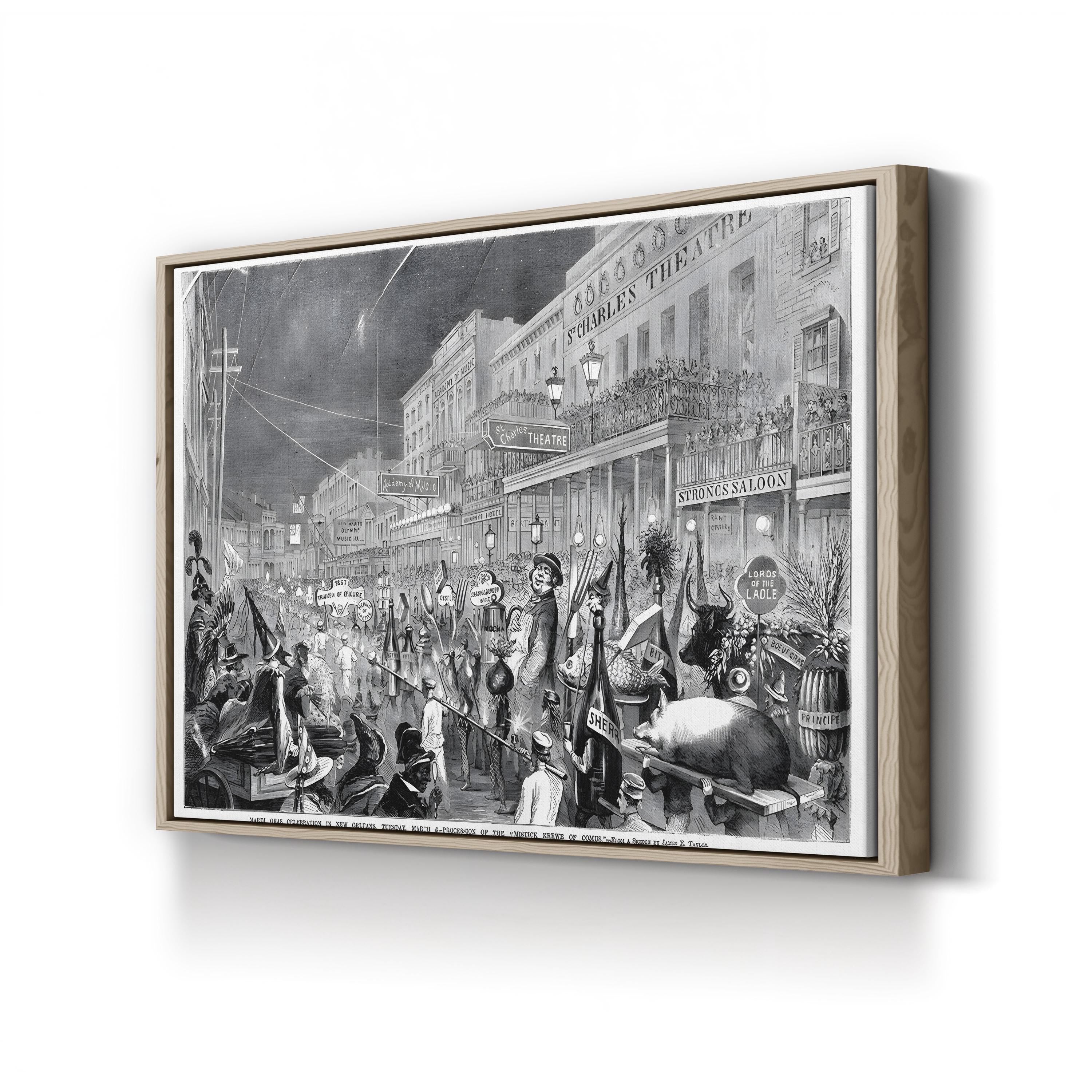 The Mardi Gras Parade in New Orleans, 1867 Wall Art by James E. Taylor – Vintage Historical Illustration Canvas