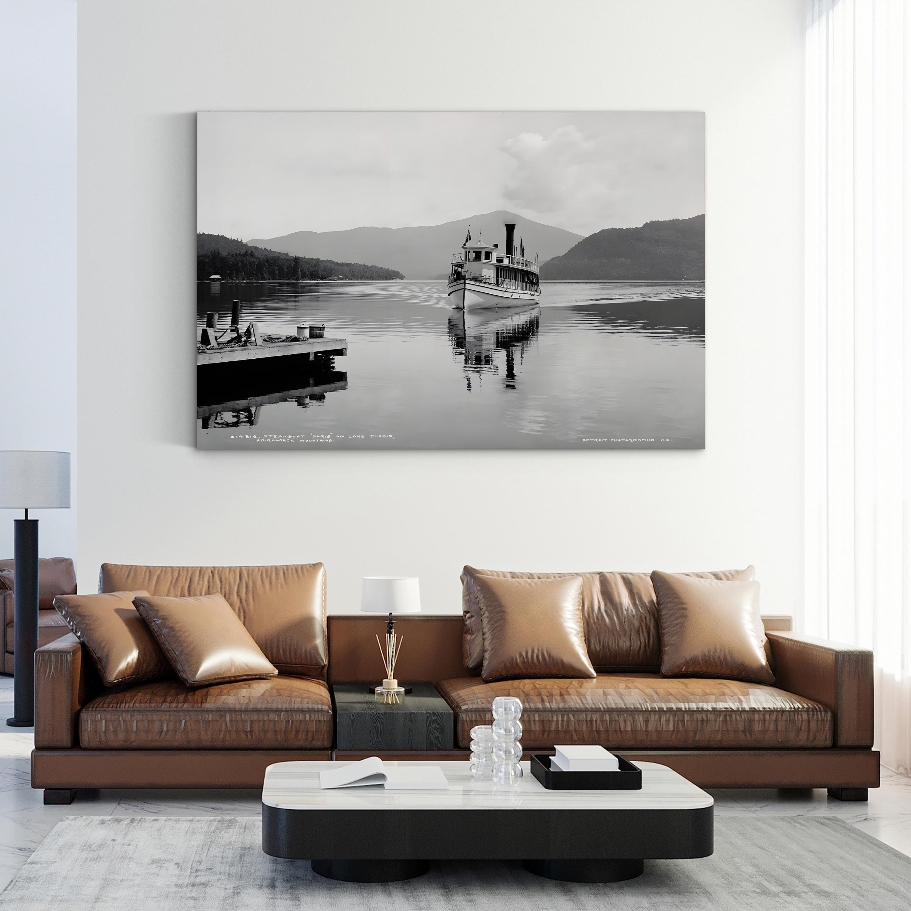 The Steamboat Doris on Lake Placid, Adirondack Mountains, New York (c.1902) Wall Art by William Henry Jackson
