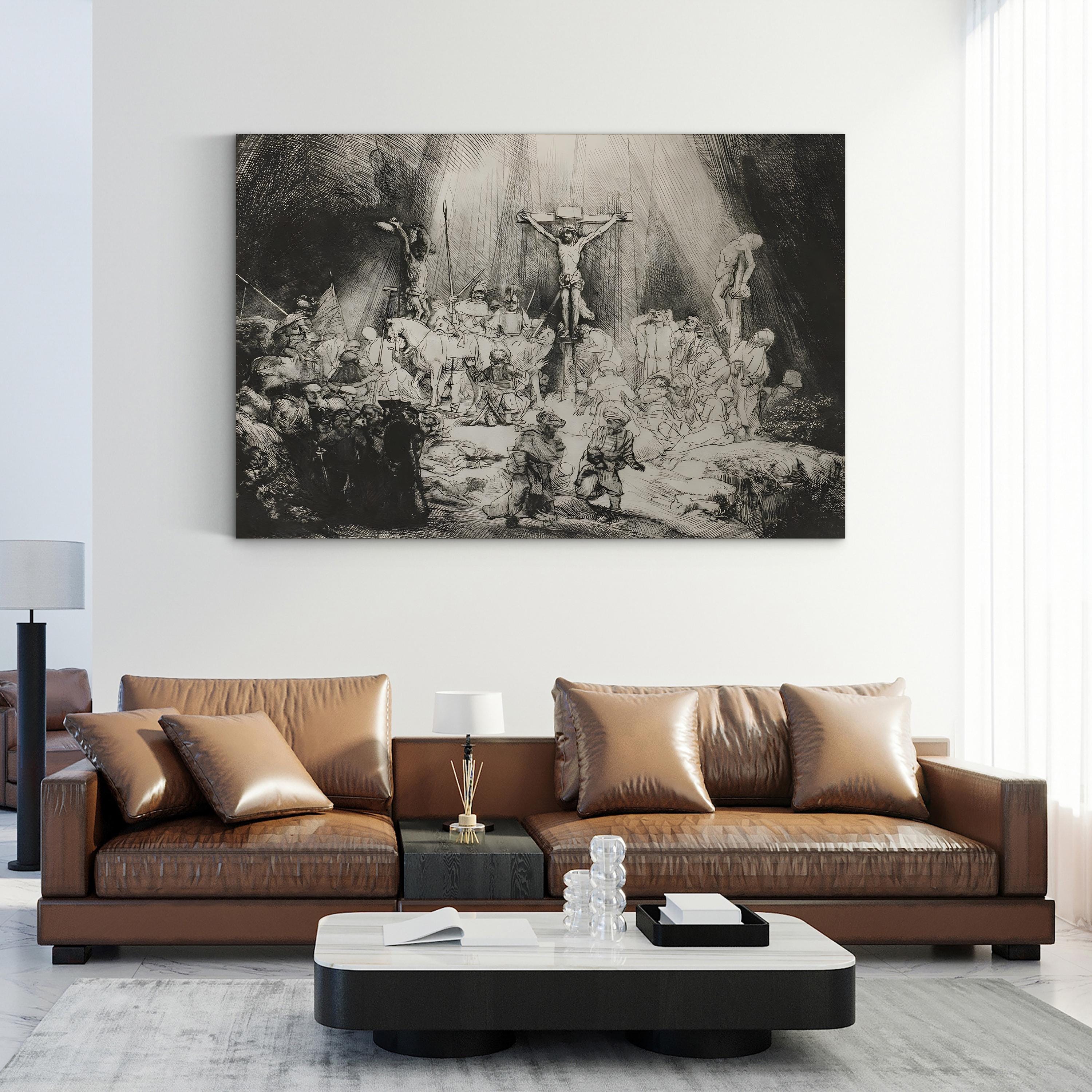 The Three Crosses Wall Art – Rembrandt 1633 Black and White Religious Print