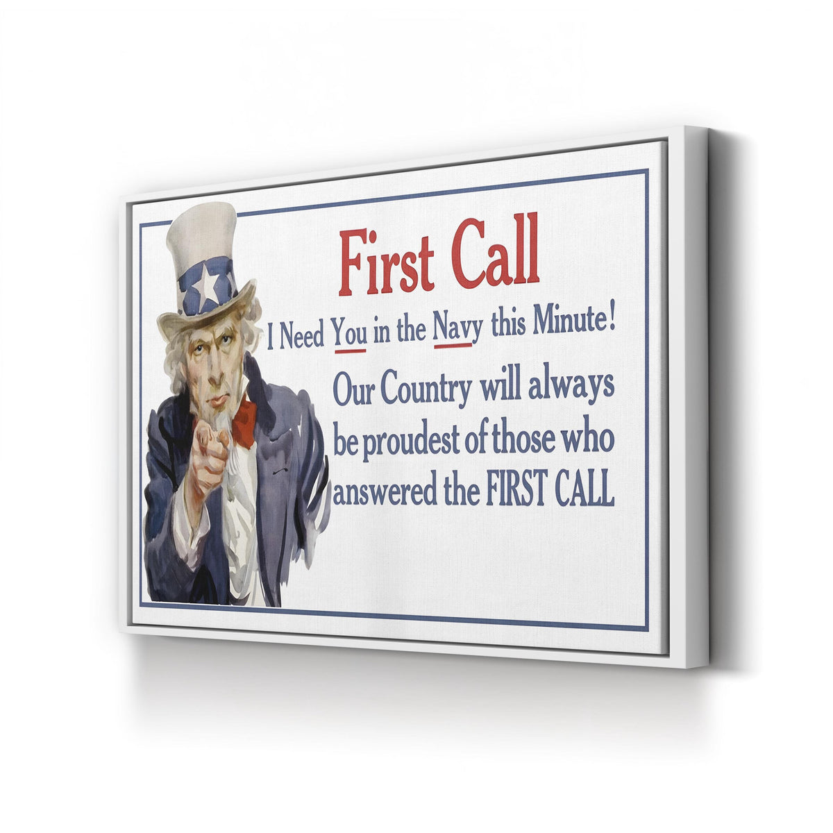 Uncle Sam WWII Patriotic Poster – Period Illustration Wall Art | Vintage Canvas Print canvas print in White Framed Canvas