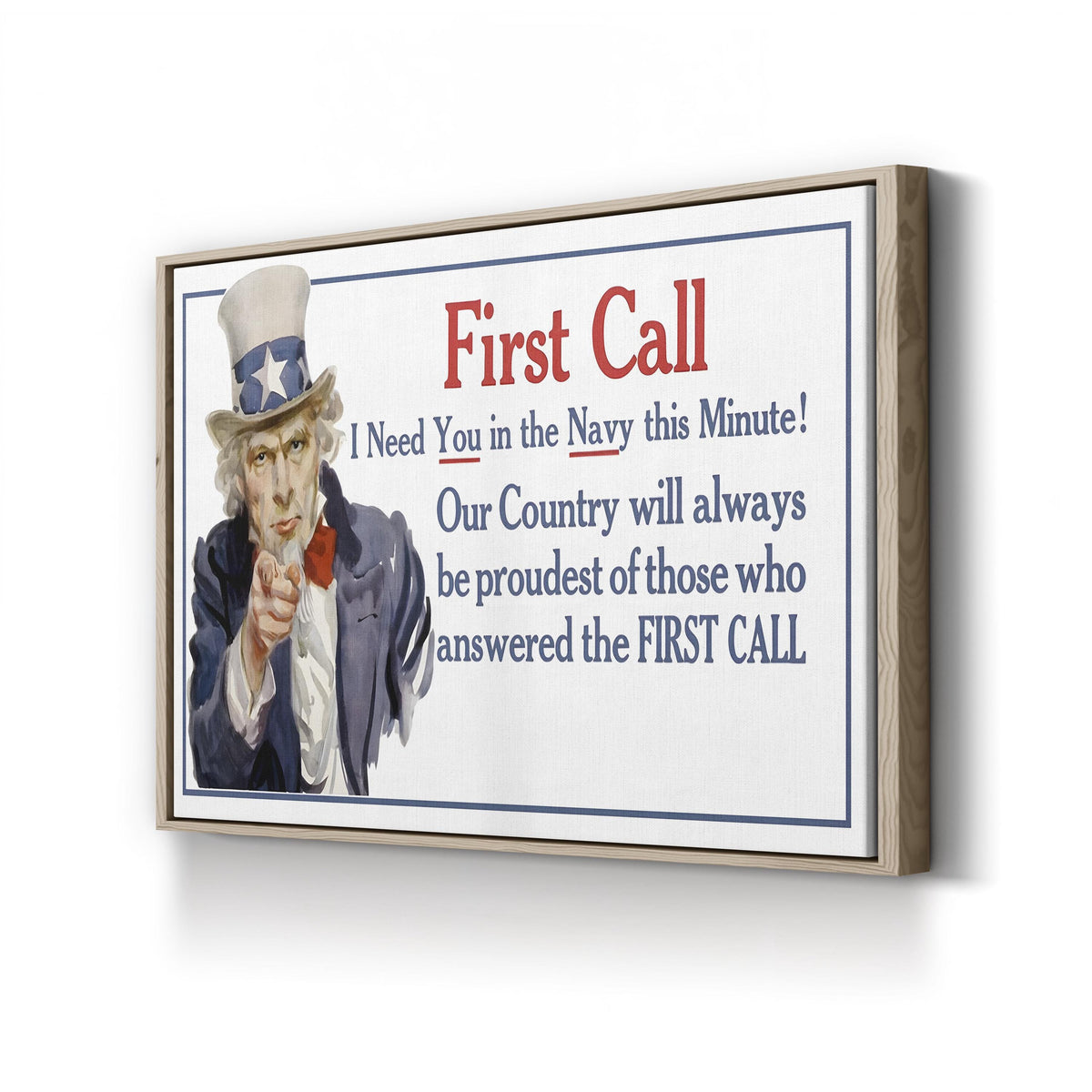 Uncle Sam WWII Patriotic Poster – Period Illustration Wall Art | Vintage Canvas Print canvas print in Oak Framed Canvas