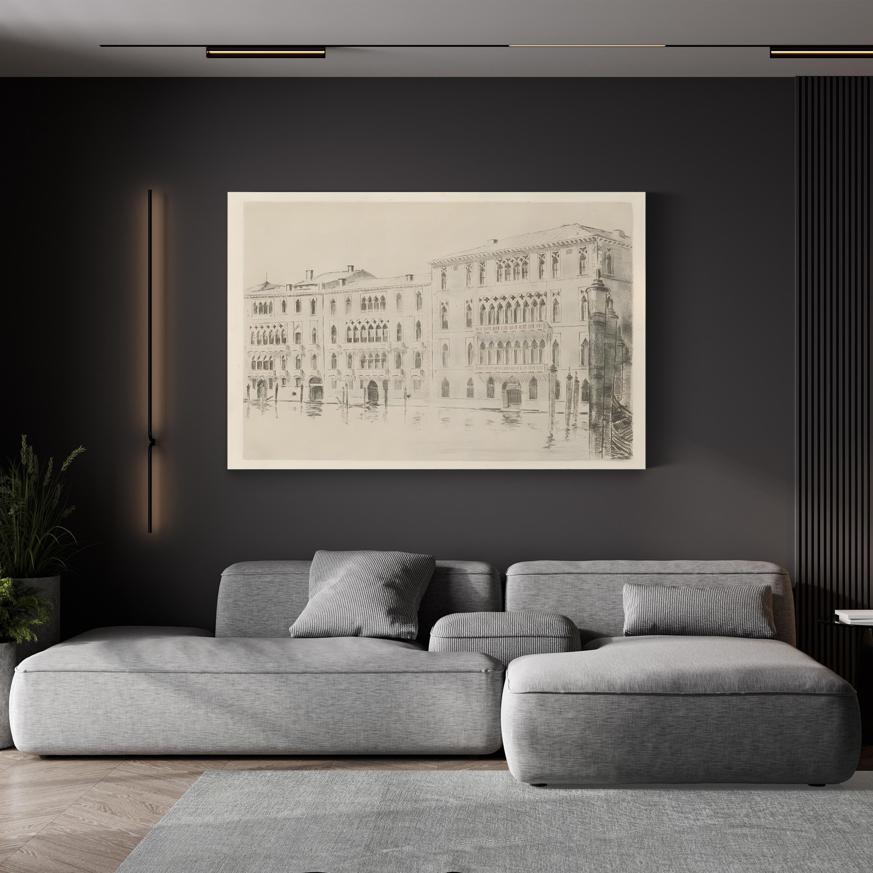 Venice, Italy Canal Architecture Etching Canvas Art Print
