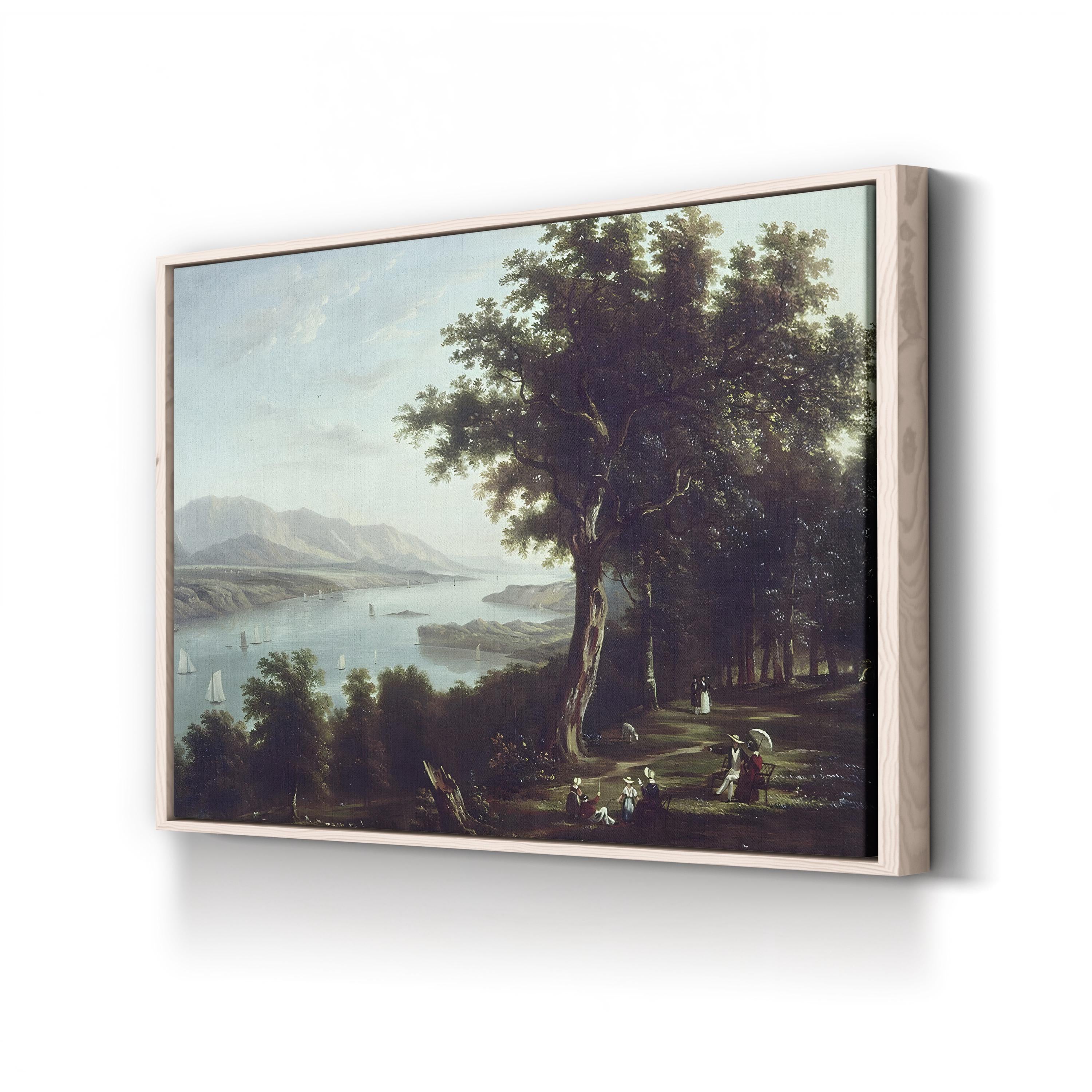 View From Hyde Park on the Hudson River (c.1836) – Framed Vintage Landscape Canvas Art by William Henry Bartlett