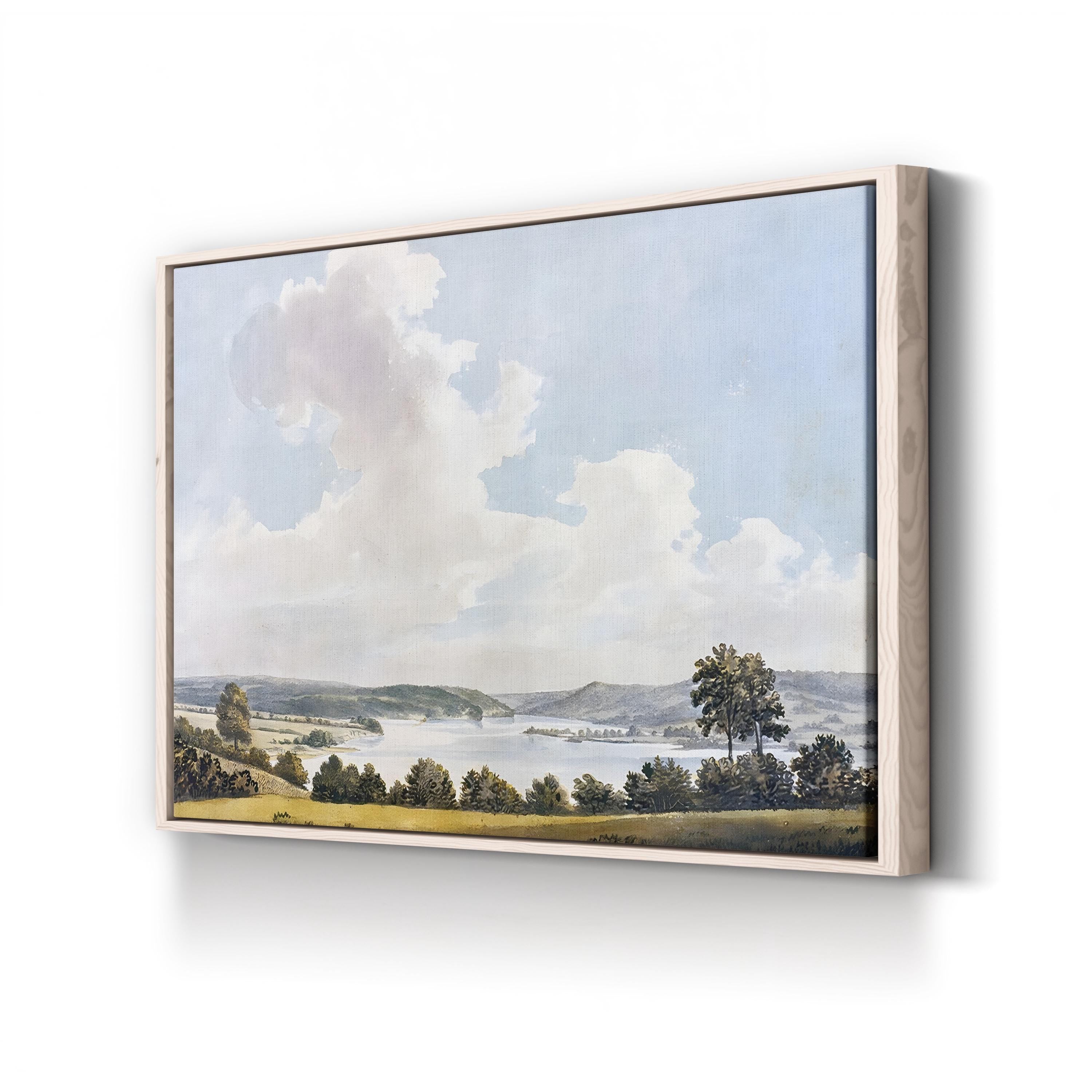 River Through Rolling Hills – Period Illustration Wall Art | Serene Landscape Canvas Print