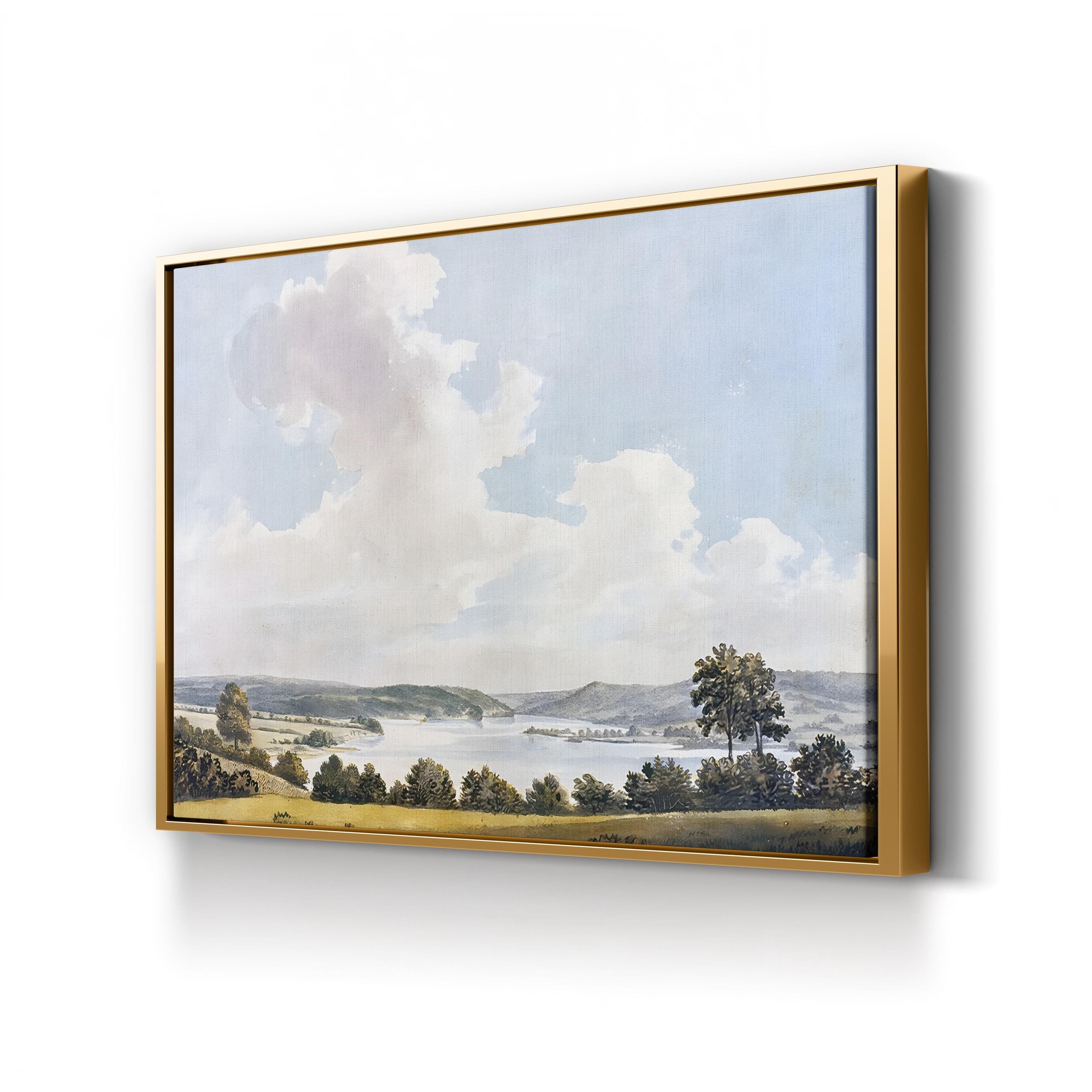 River Through Rolling Hills – Period Illustration Wall Art | Serene Landscape Canvas Print