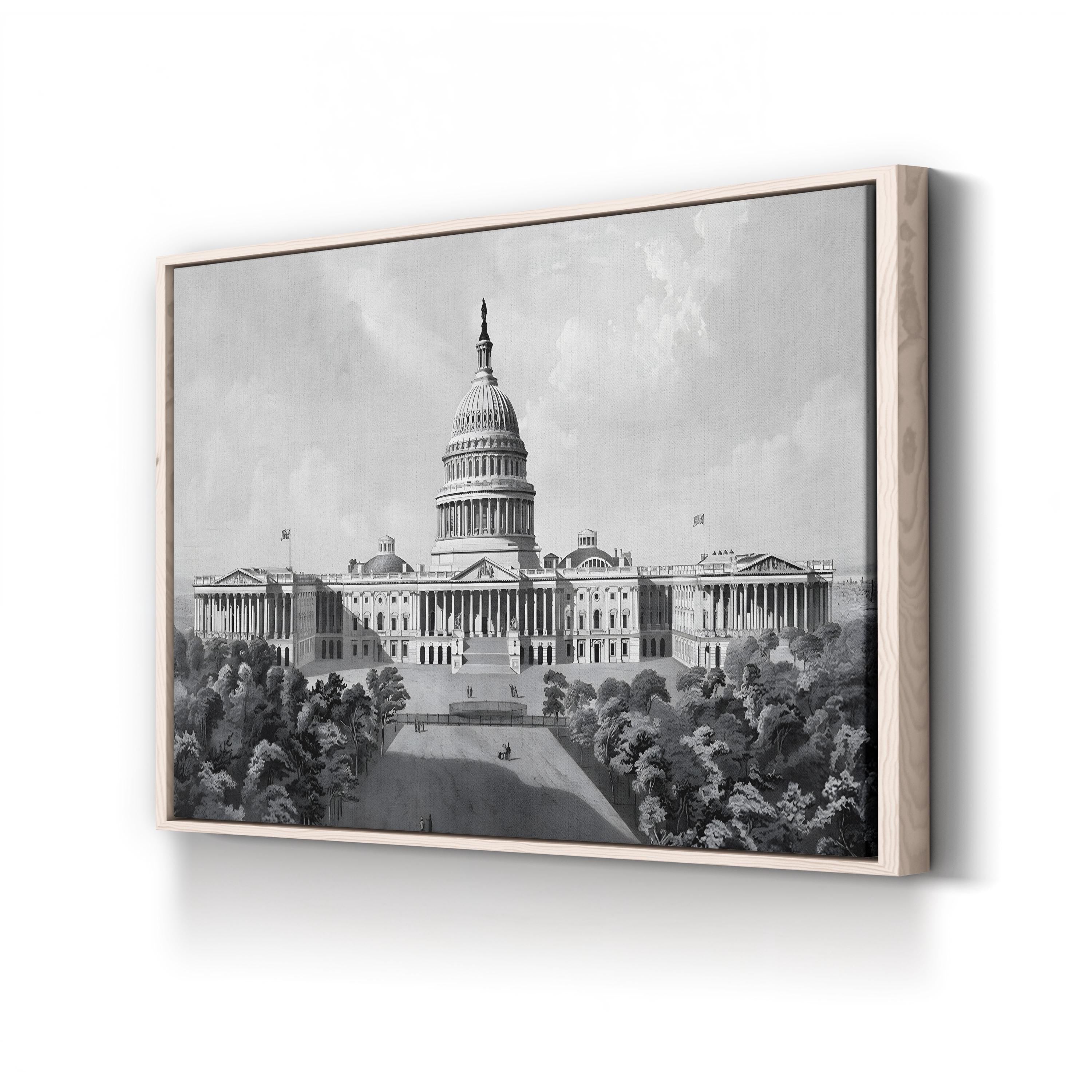 U.S. Capitol Building Canvas Print: Vintage Black and White Architecture
