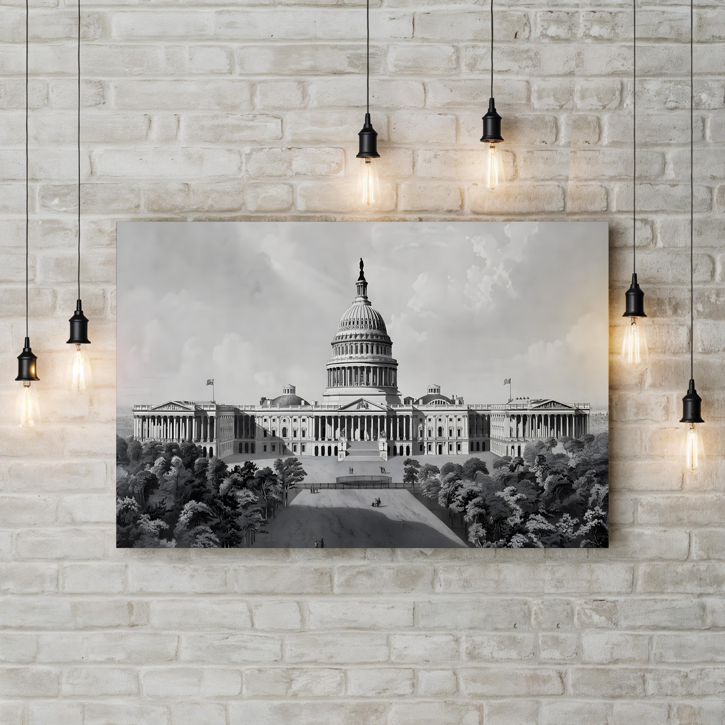 U.S. Capitol Building Canvas Print: Vintage Black and White Architecture