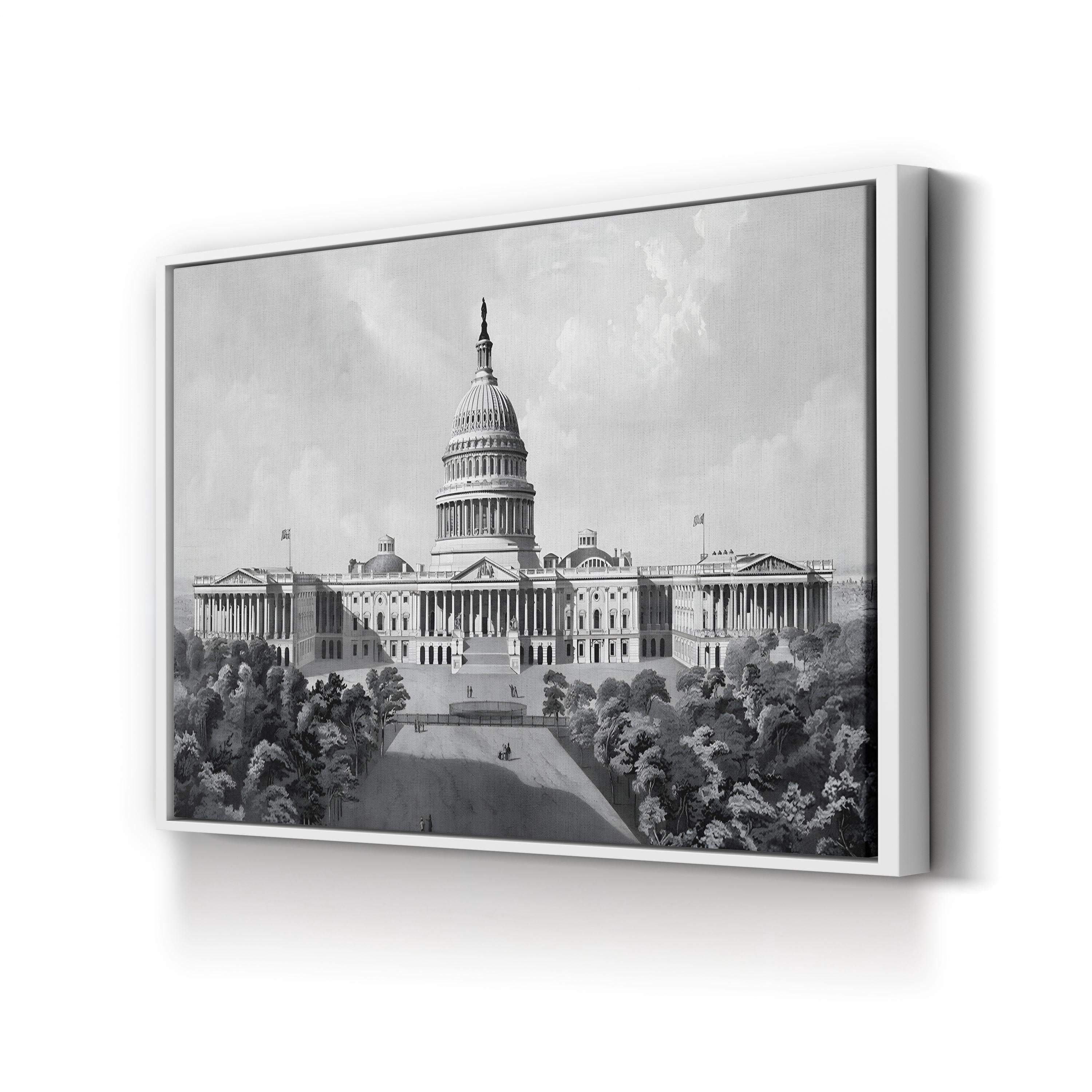 U.S. Capitol Building Canvas Print: Vintage Black and White Architecture