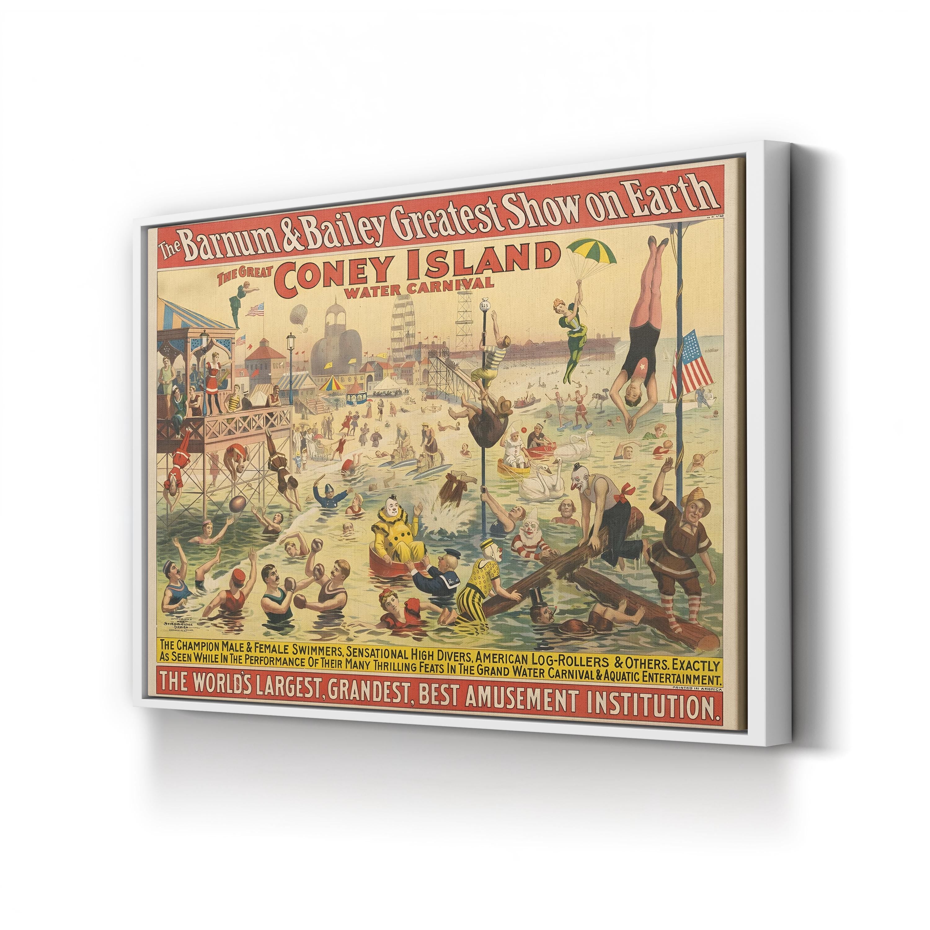 Vintage Barnum & Bailey Circus Poster: 1898 Coney Island Water Carnival