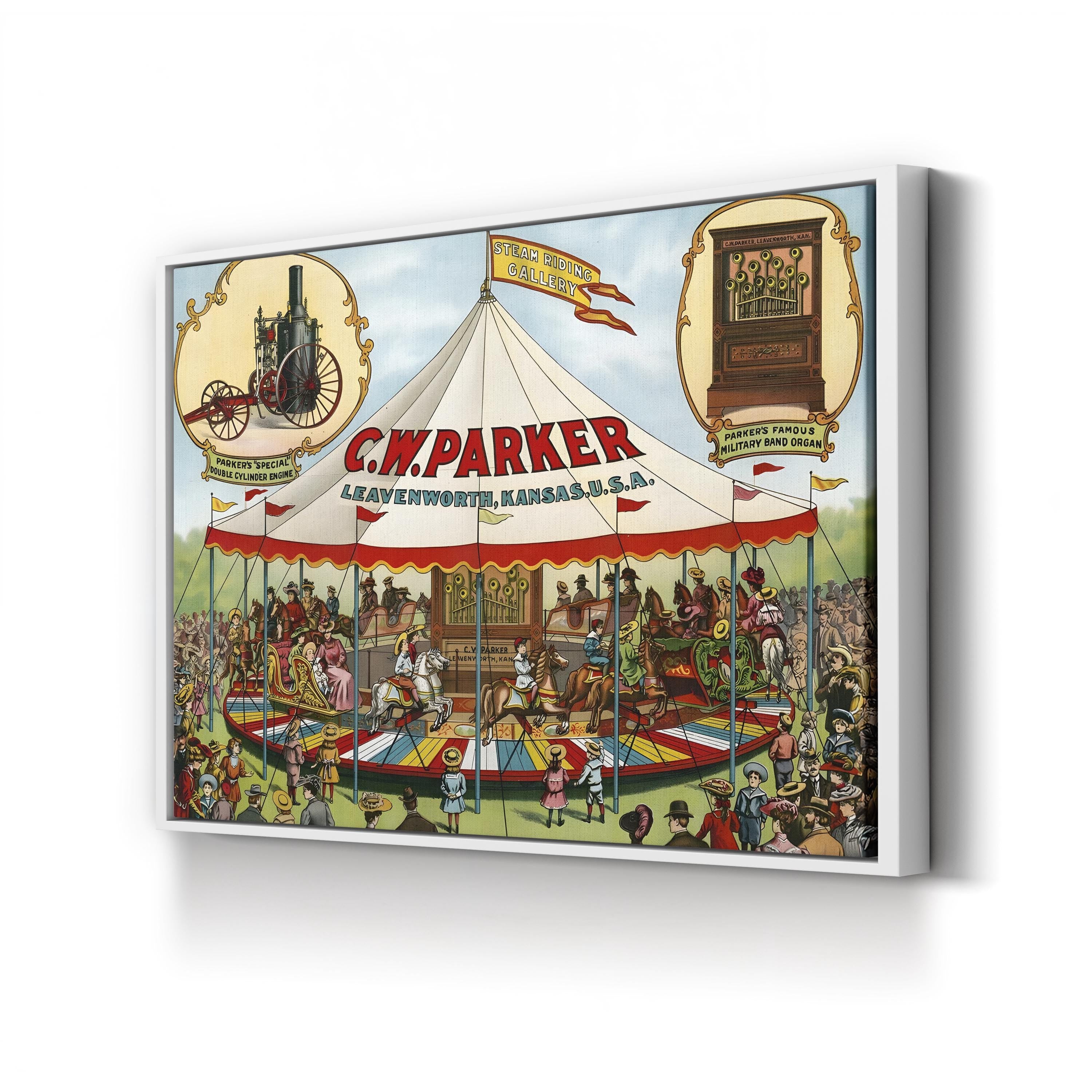 Steam Riding Vintage Carousel Scene by C.W. Parker