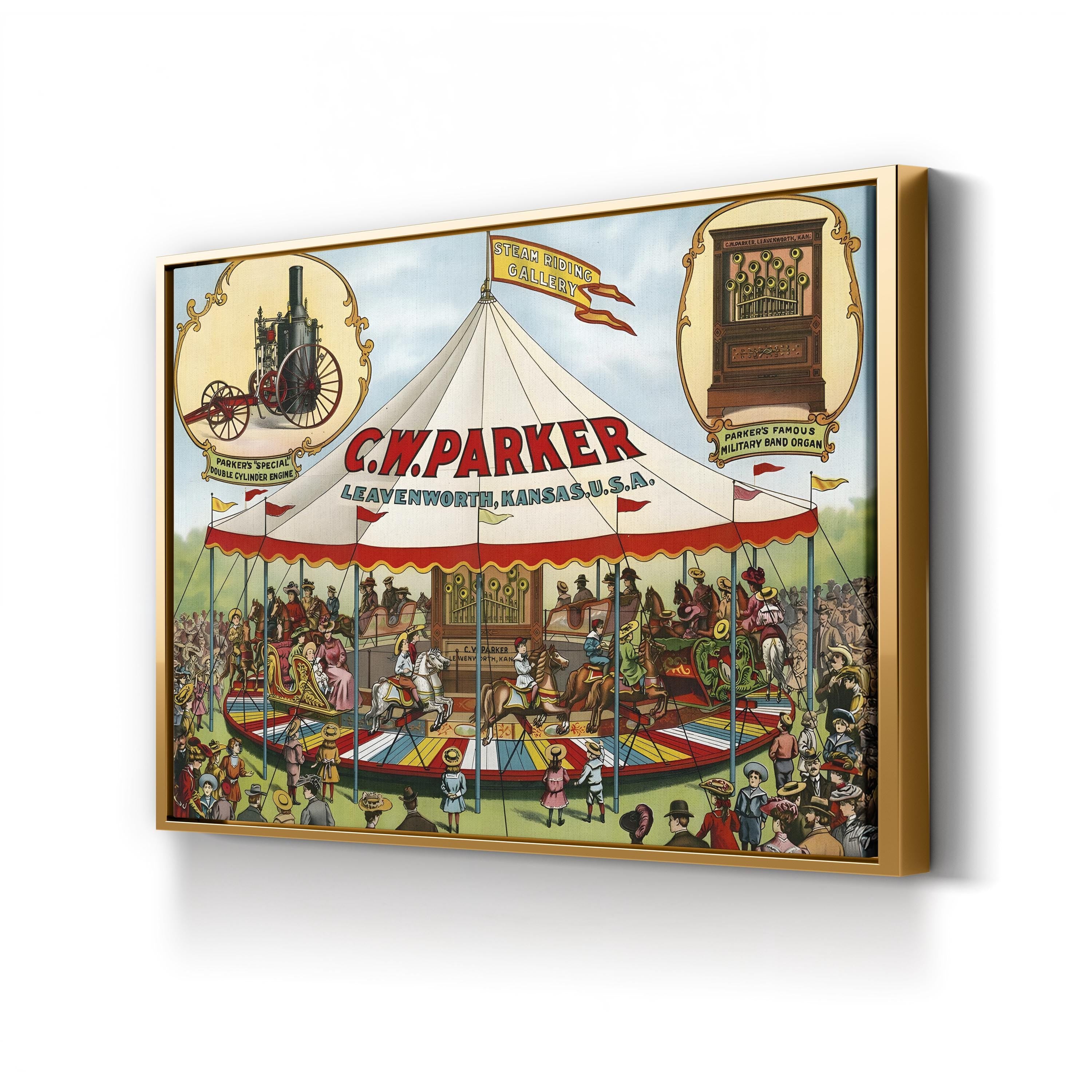 Steam Riding Vintage Carousel Scene by C.W. Parker
