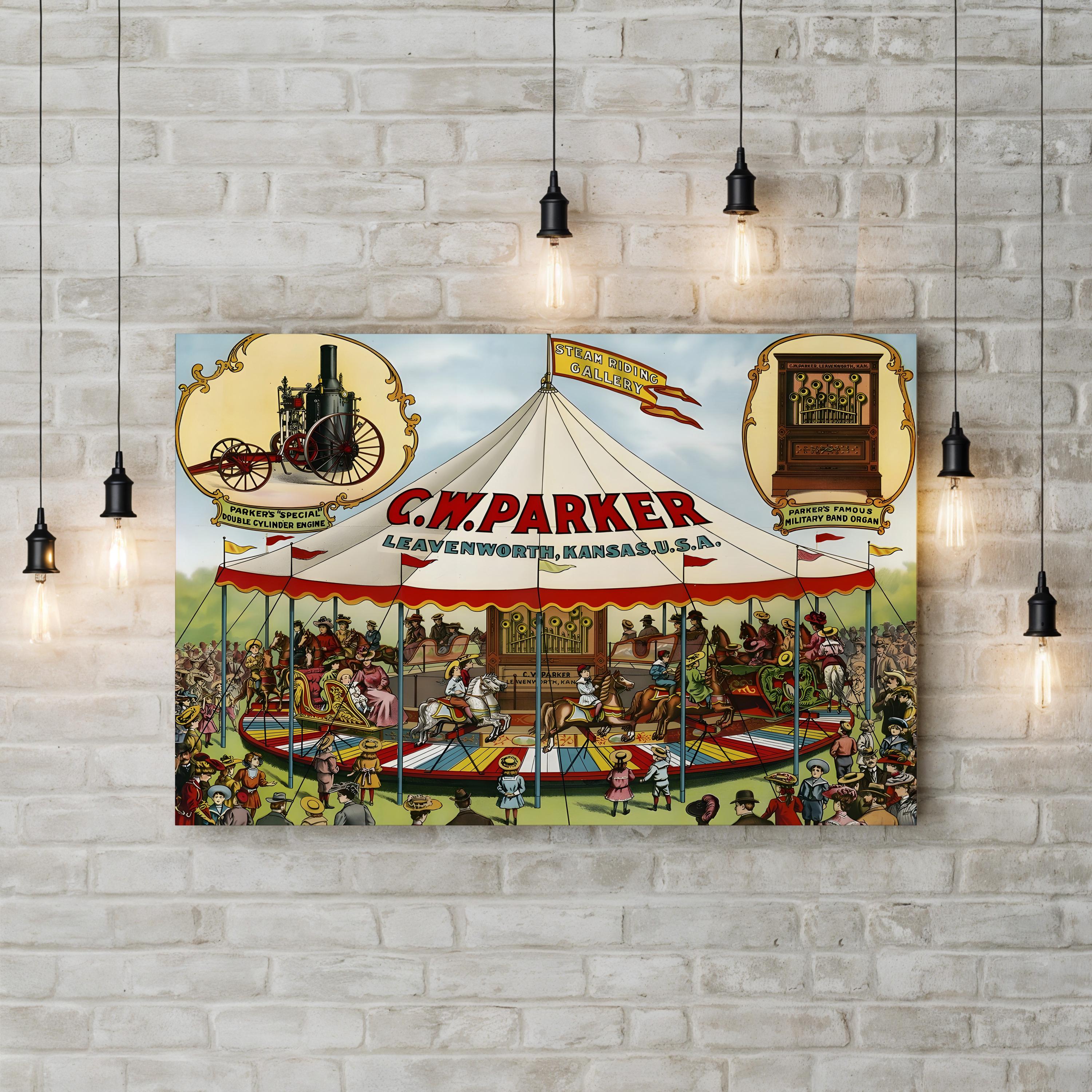 Steam Riding Vintage Carousel Scene by C.W. Parker
