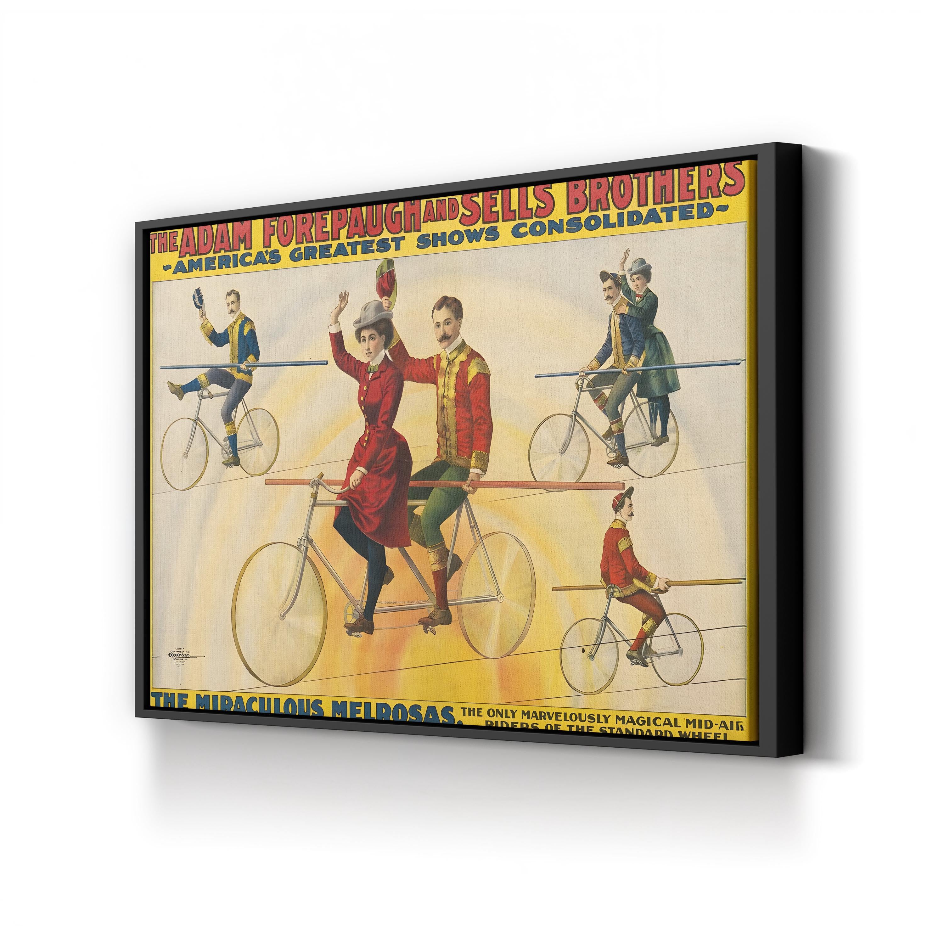 Vintage Bicycle Circus Poster: Acrobat Cycling Performance Illustration